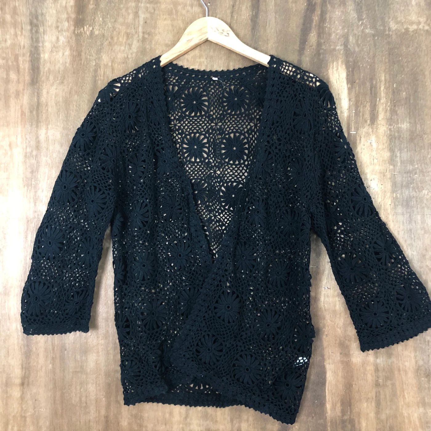 Black Flower Mesh Net Knit Sweater