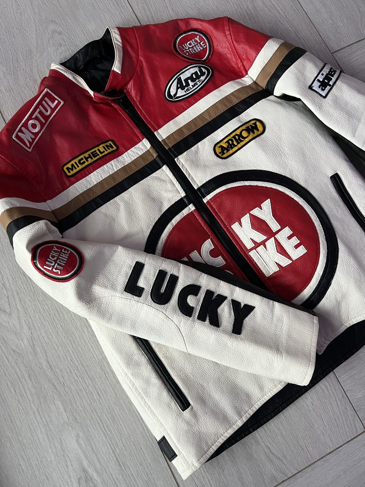 Vintage 🔥Free shipping Lucky Strike Racing Leather Biker Moto Jacket Size US L / EU 52-54 / 3 - 7 Thumbnail
