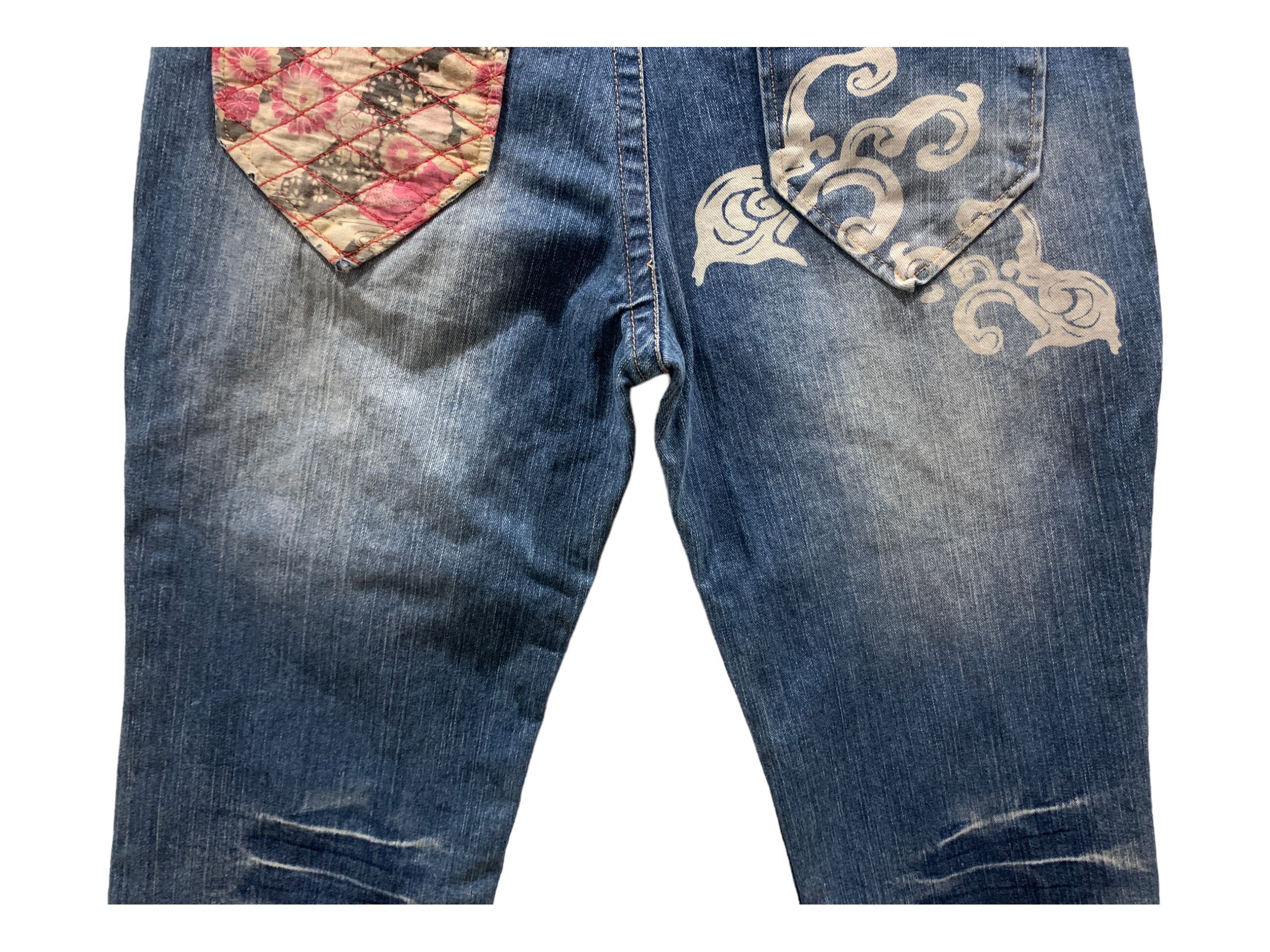 Japanese Brand Koi Painted Cropped Jeans Nishikigoi Printed Denim Jeans Size US 32 / EU 48 - 7 Thumbnail