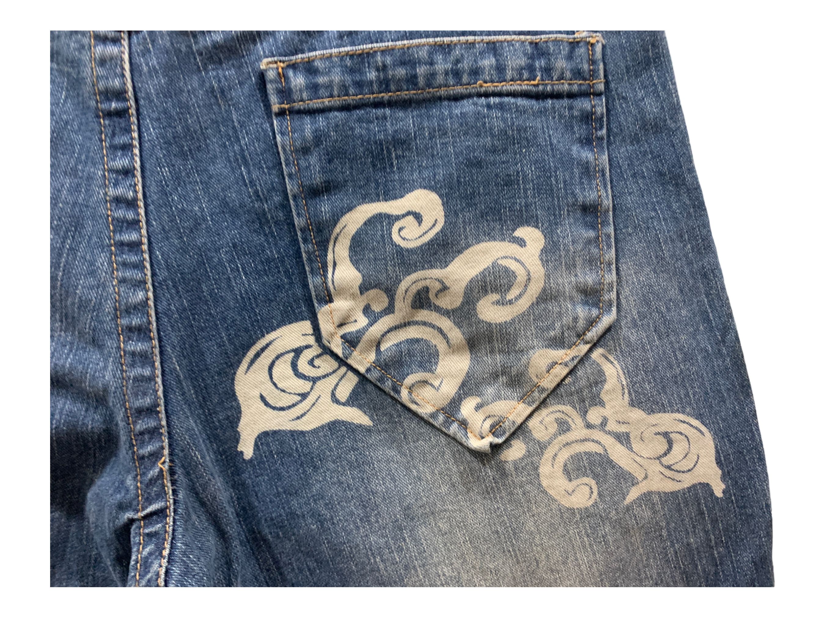 Japanese Brand Koi Painted Cropped Jeans Nishikigoi Printed Denim Jeans Size US 32 / EU 48 - 11 Thumbnail