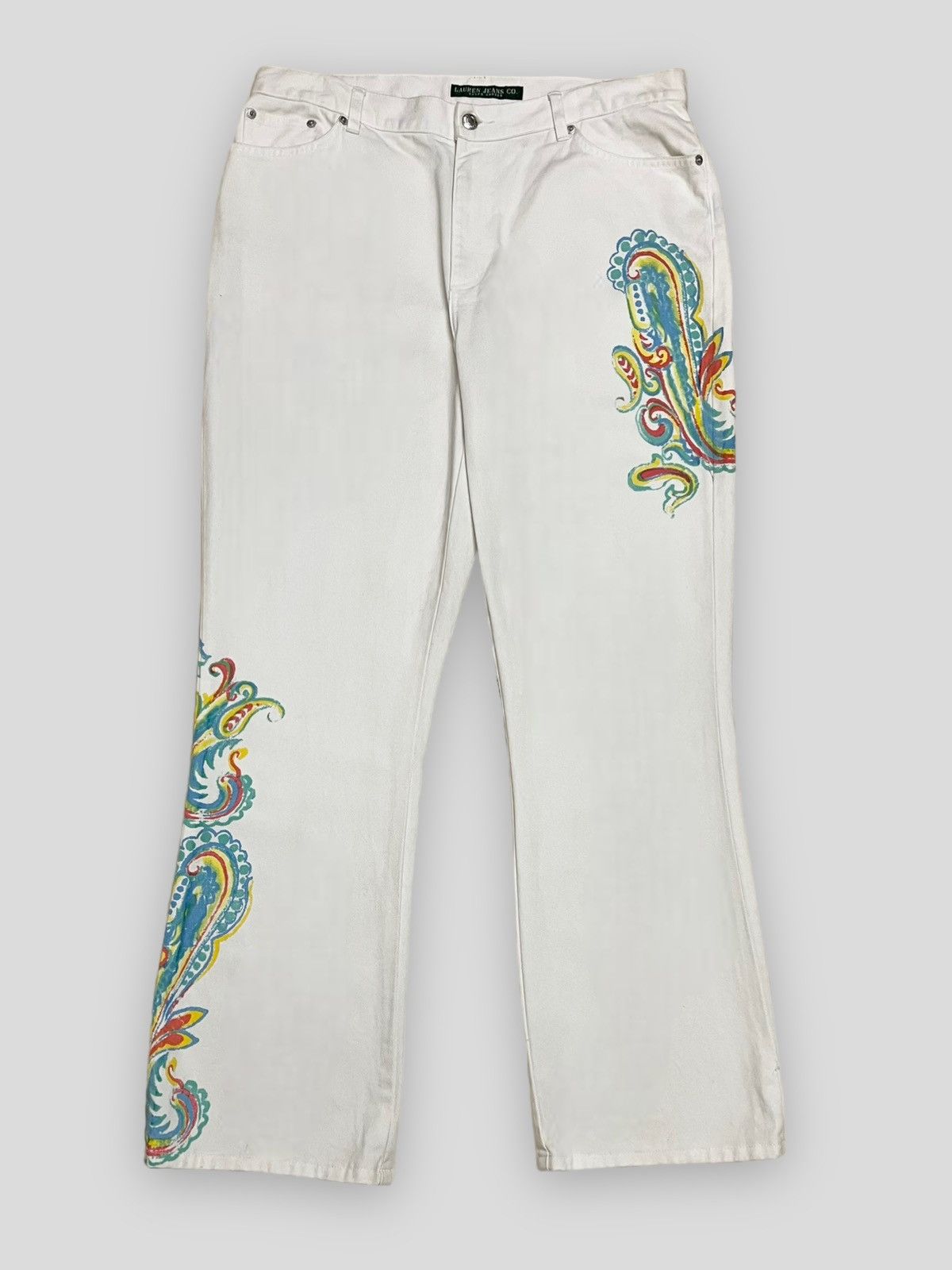image of Send Offer Vintage Polo Ralph Laurent Flared Paisley Denim in White, Men's (Size 35)