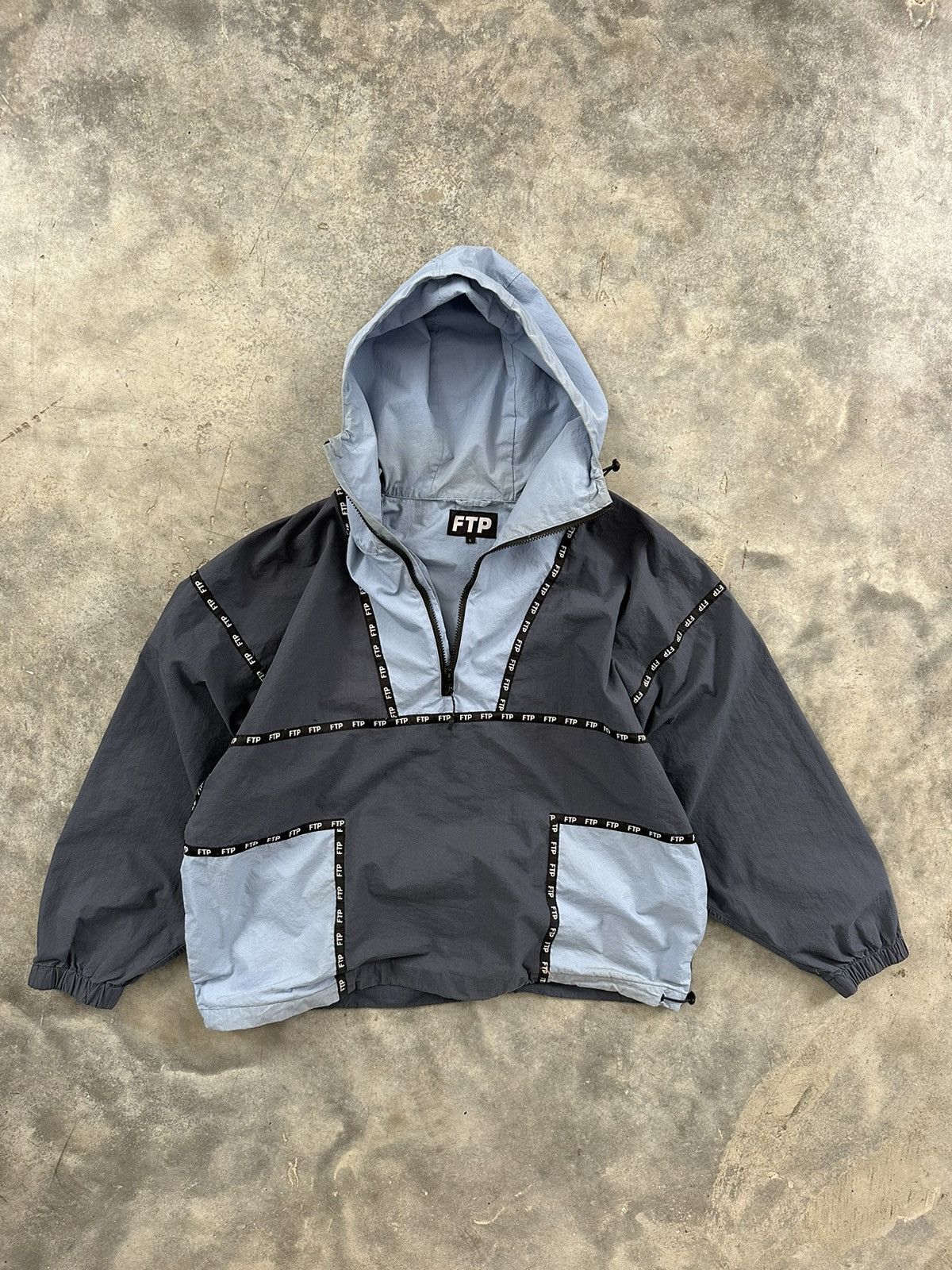 image of Fuck The Population Blue Tape Piping Logo Anorak Jacket, Men's (Size Large)