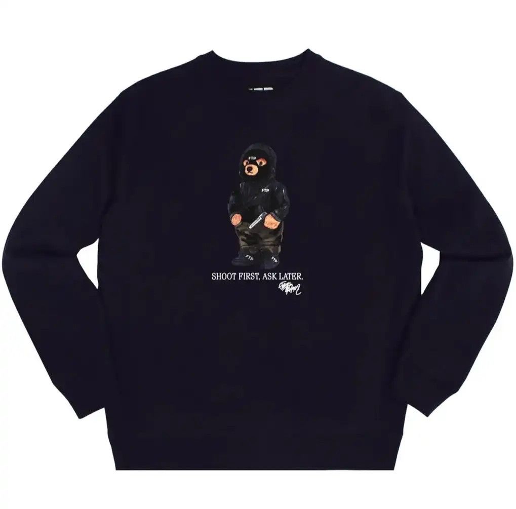 image of Fuck The Population Ftp Bear Crewneck in Black, Men's (Size Medium)