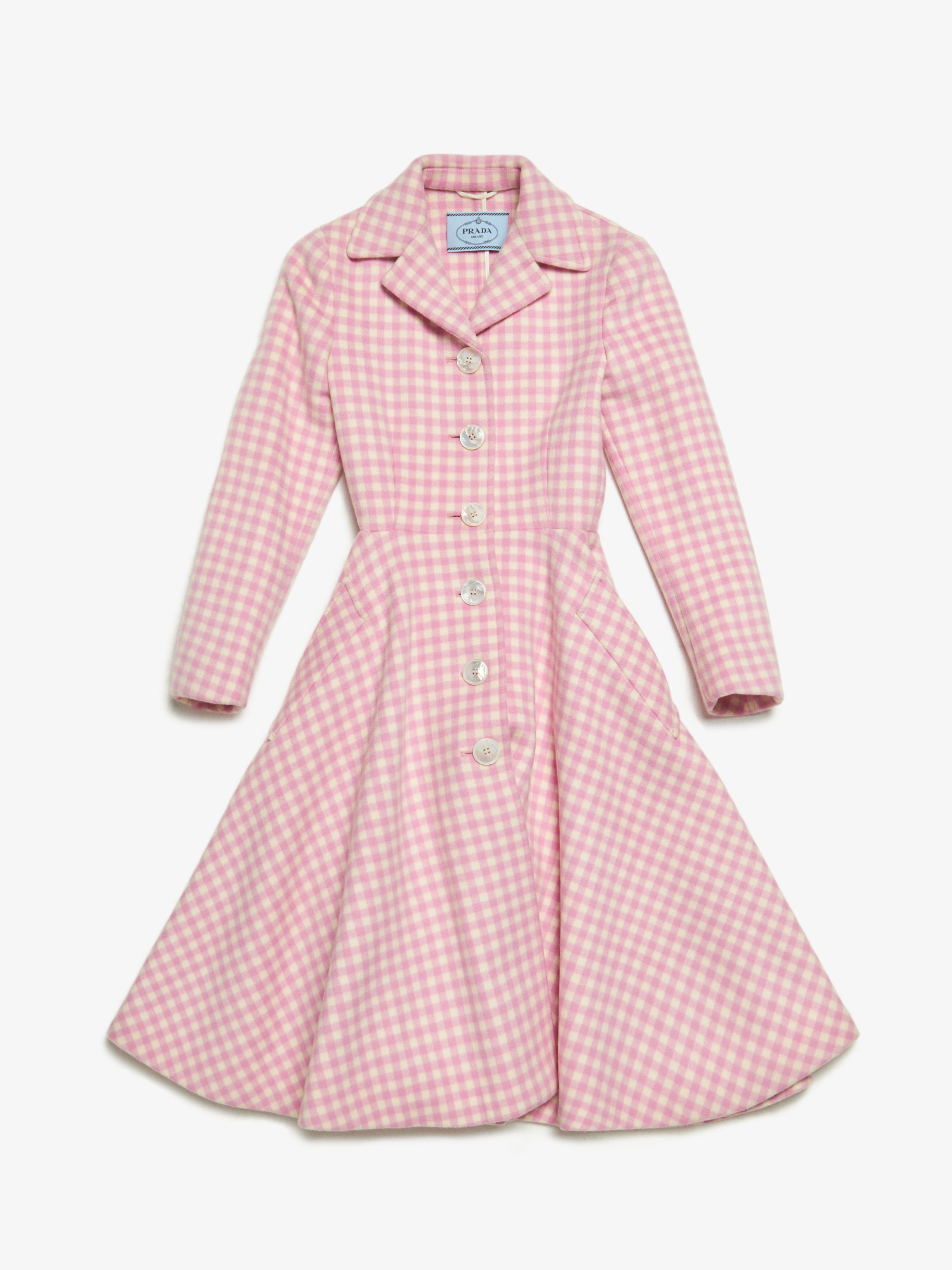 Pink White Checked Dress Wool Coat