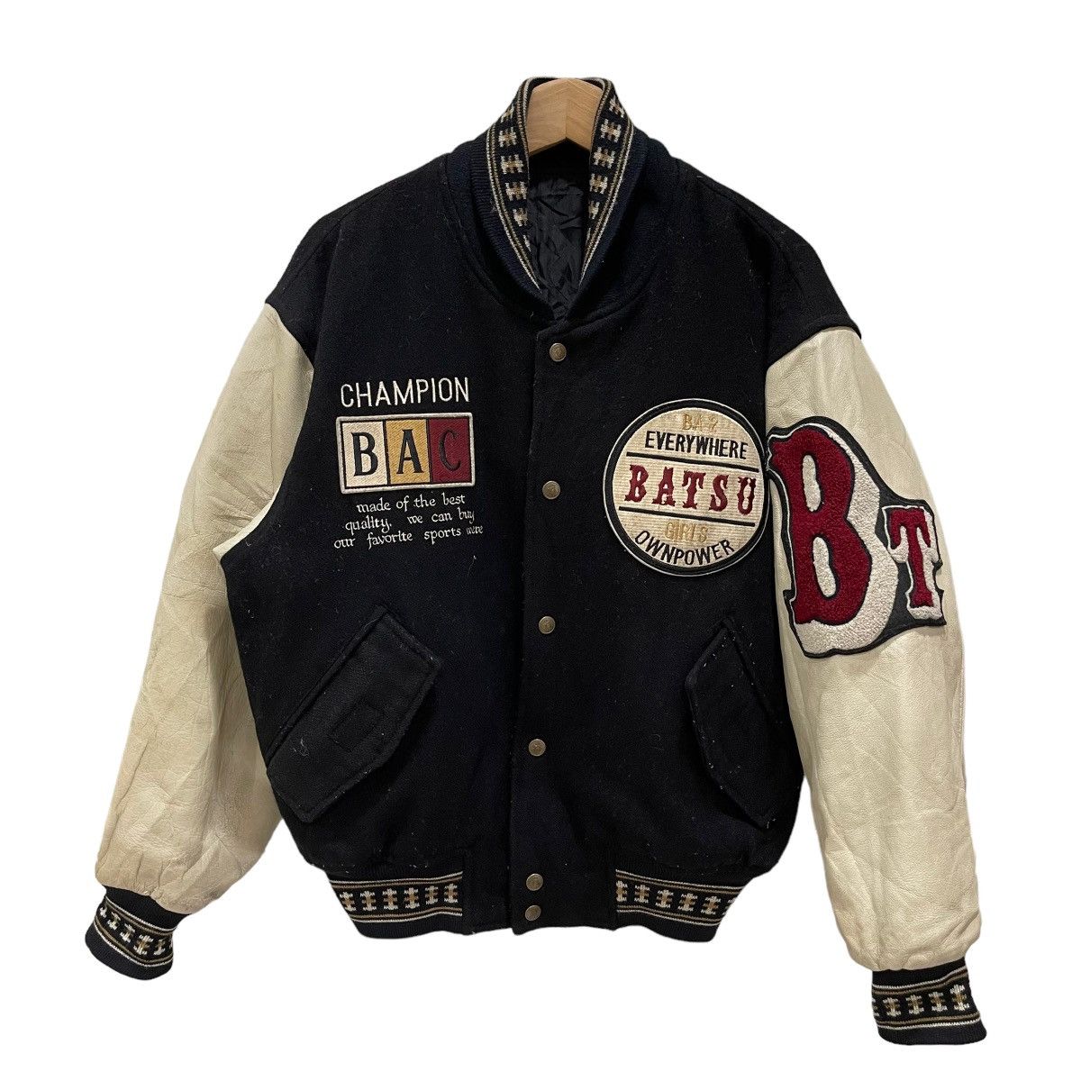 Japanese Brand LAST DROP BATSU Champion Wool Leather Varsity Jacket Size US M / EU 48-50 / 2 - 2 Thumbnail