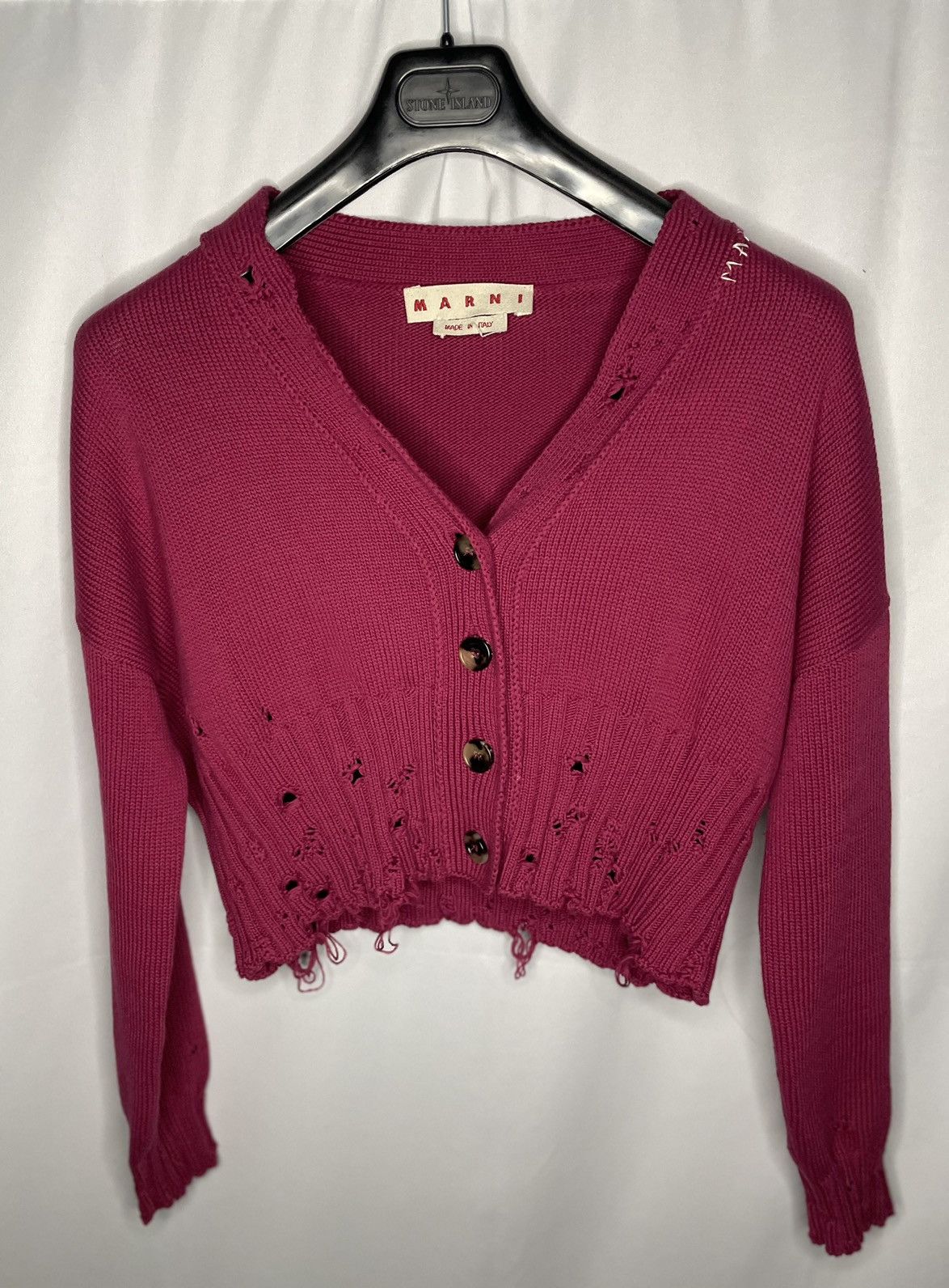 Image of Marni Destroyed Cardigan in Raspberry, Women's (Size XS)