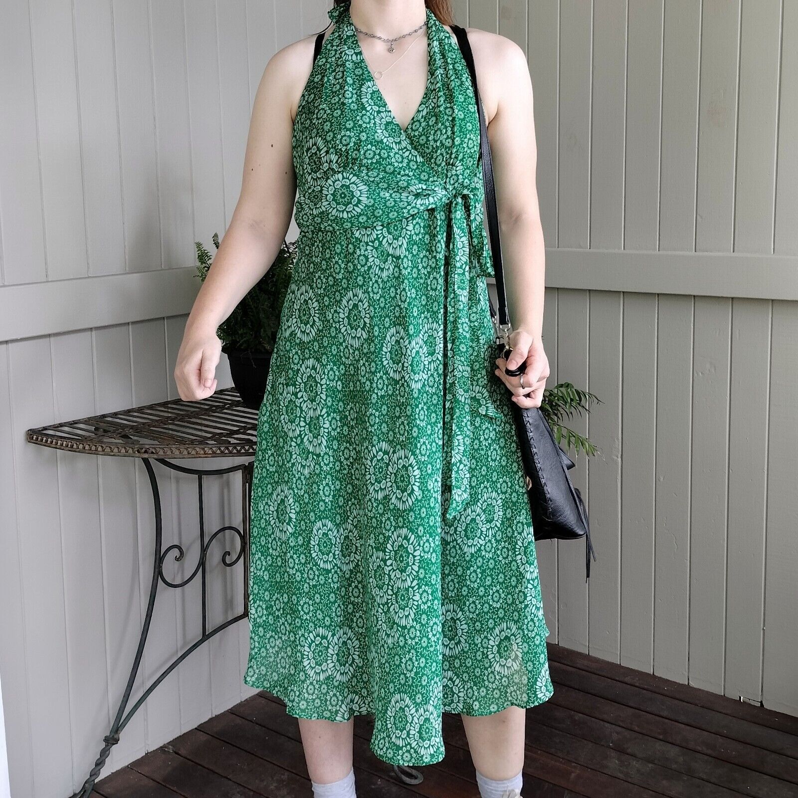 Designer Vintage 80s 90s Floral Halter Midi Dress Size XL / US 12-14 / IT 48-50 - 1 Thumbnail