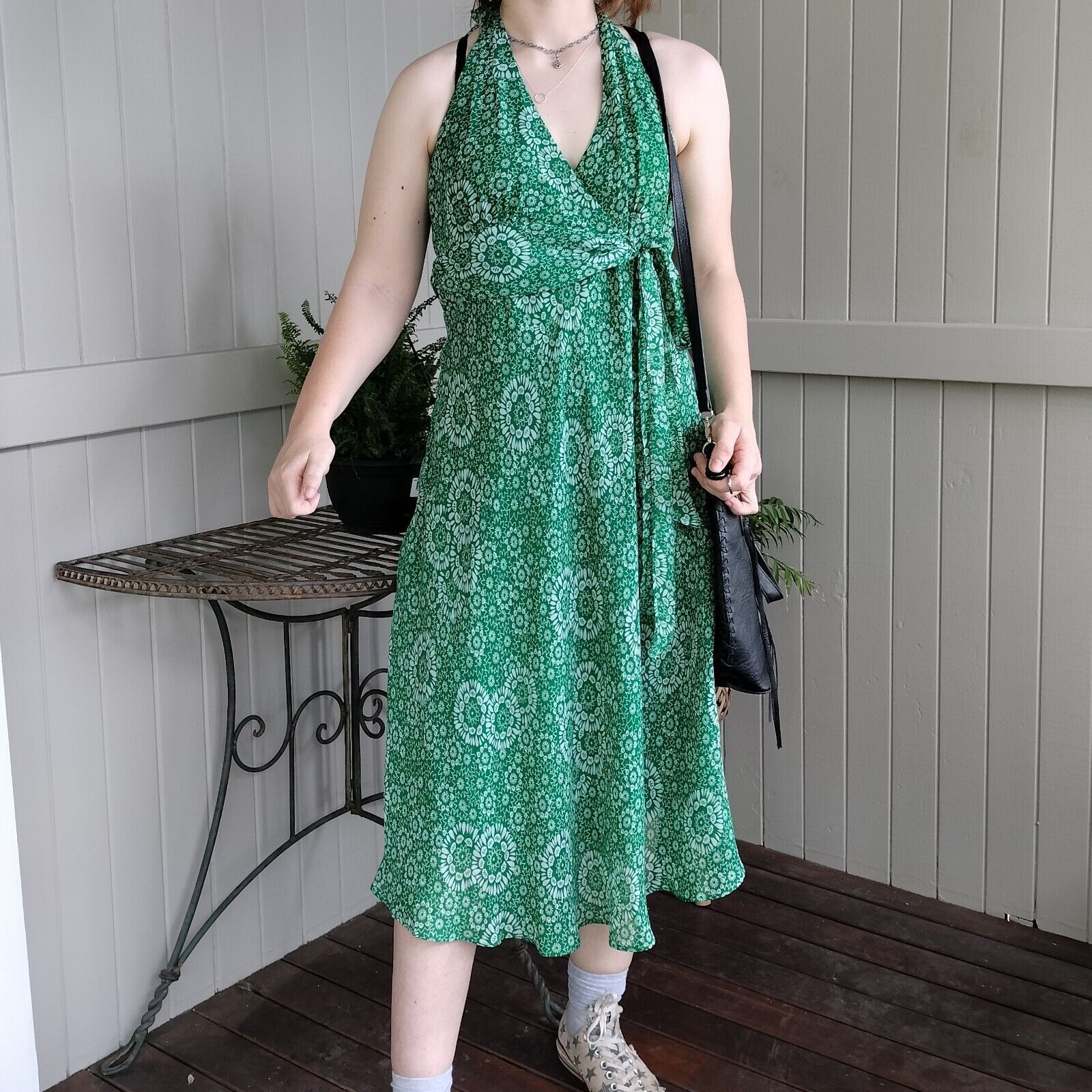 Designer Vintage 80s 90s Floral Halter Midi Dress Size XL / US 12-14 / IT 48-50 - 2 Thumbnail