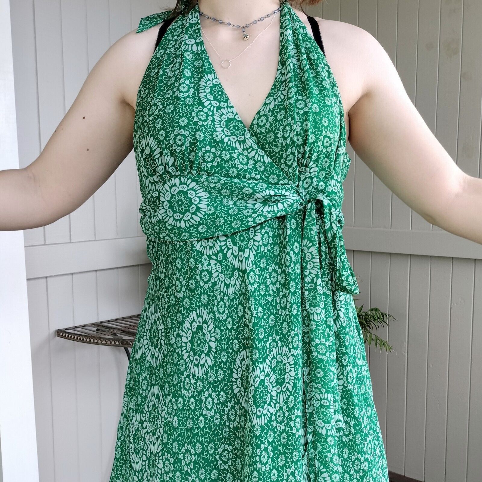 Designer Vintage 80s 90s Floral Halter Midi Dress Size XL / US 12-14 / IT 48-50 - 4 Thumbnail