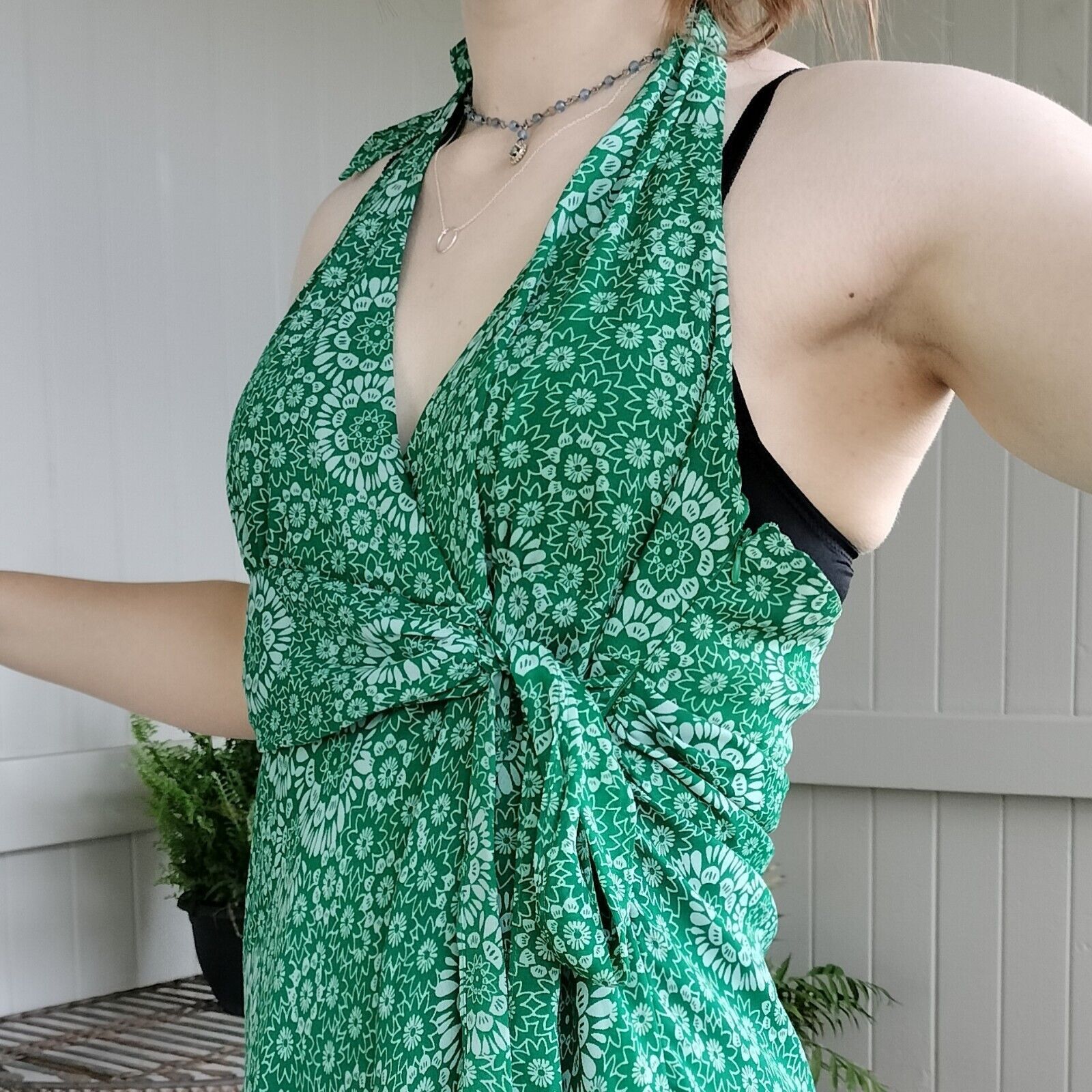 Designer Vintage 80s 90s Floral Halter Midi Dress Size XL / US 12-14 / IT 48-50 - 5 Thumbnail