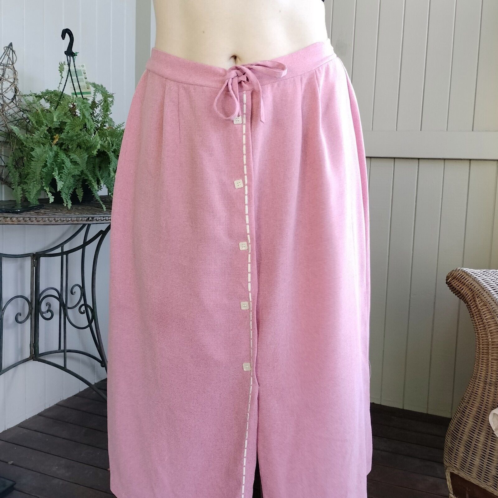 Vintage Vintage 80s Skirt Pink Midi High Waist Knit Button Up Retro Size 34" / US 12 / IT 48 - 4 Thumbnail
