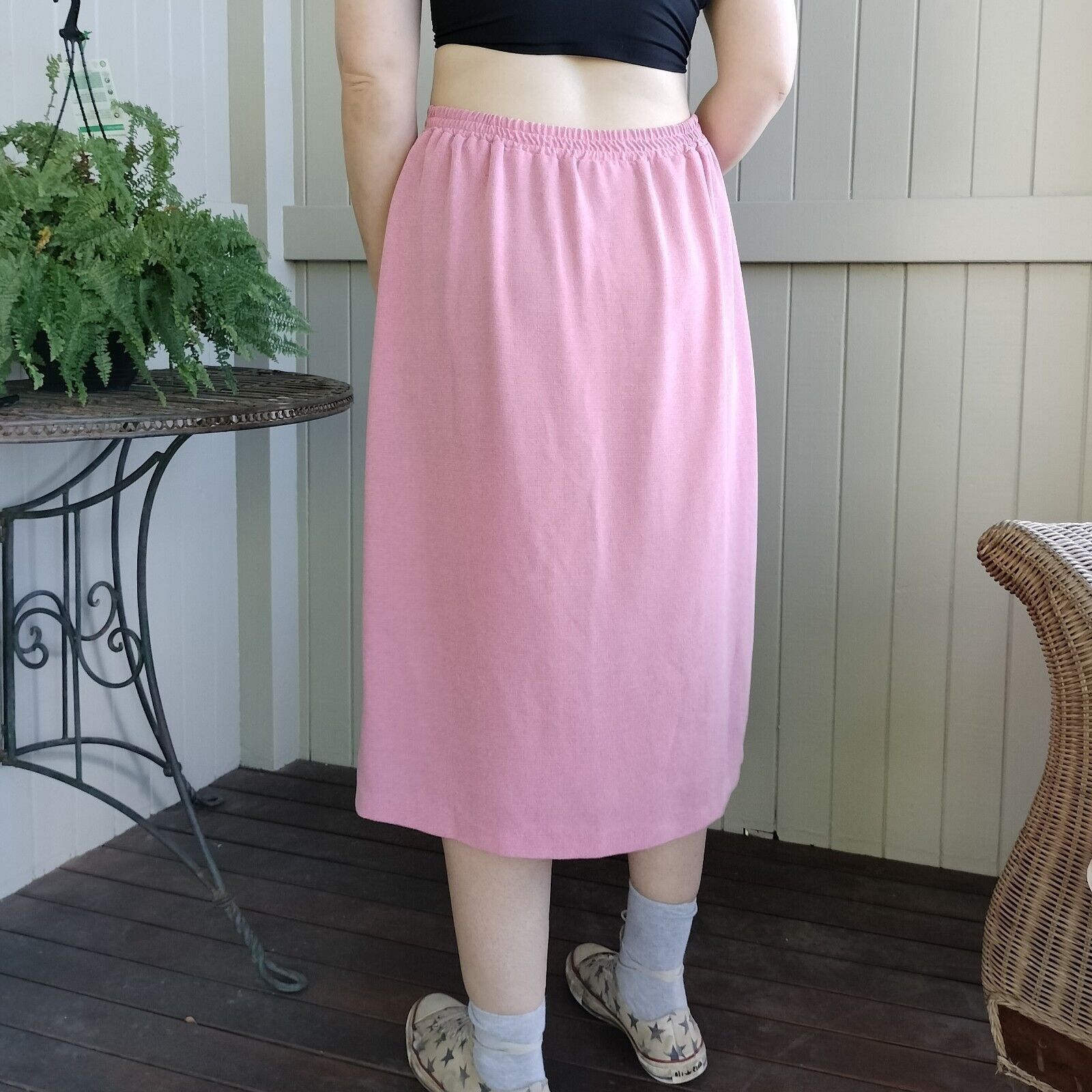 Vintage Vintage 80s Skirt Pink Midi High Waist Knit Button Up Retro Size 34" / US 12 / IT 48 - 3 Thumbnail