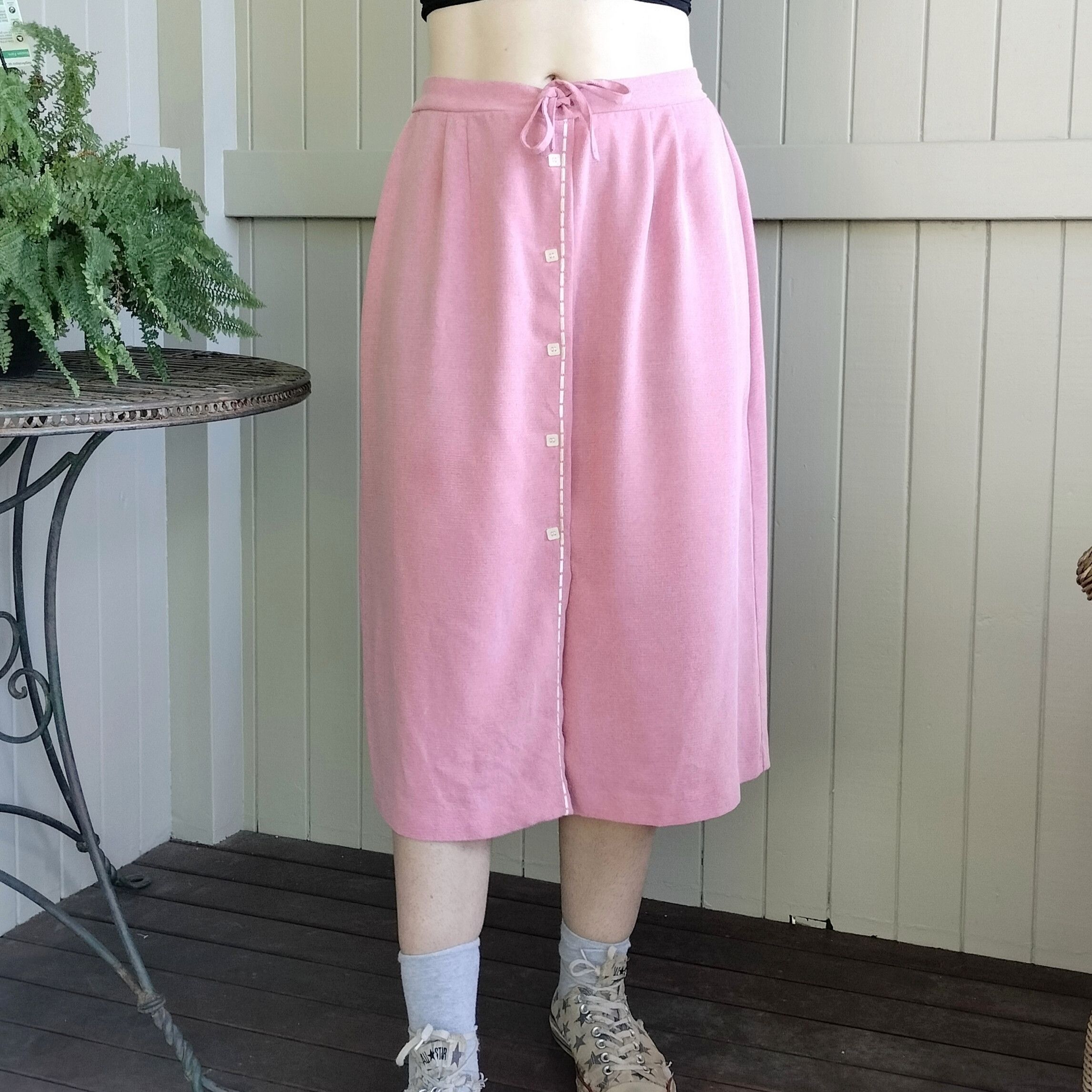 Vintage Vintage 80s Skirt Pink Midi High Waist Knit Button Up Retro Size 34" / US 12 / IT 48 - 1 Thumbnail