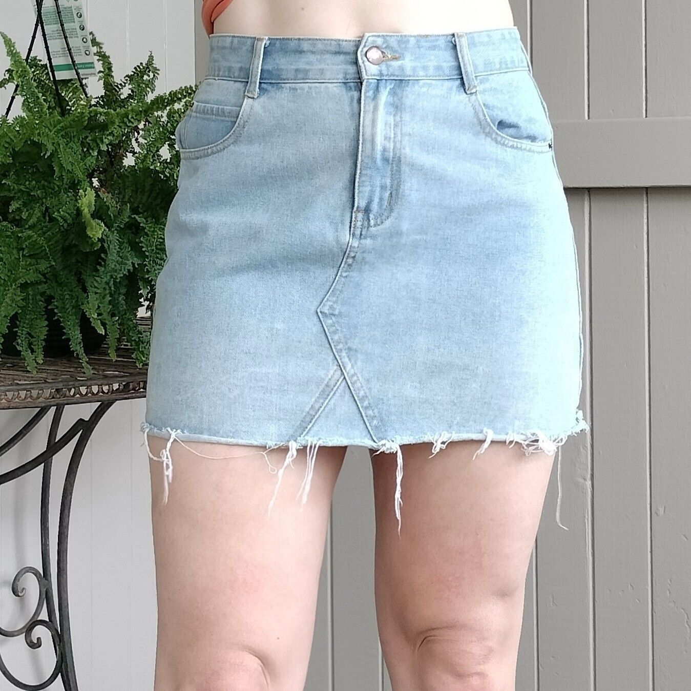 PRINCESS POLLY Princess Polly Skirt Blue Denim A Line Mini Distressed Size 28" / US 6 / IT 42 - 1 Thumbnail