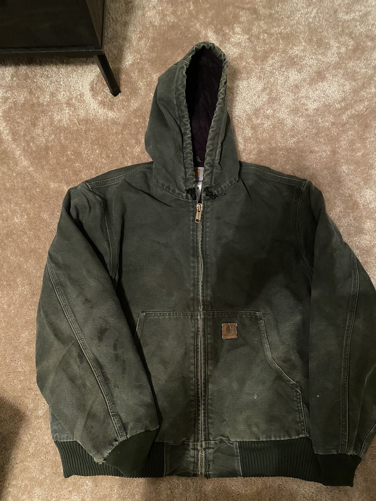 Vintage VTG WORN CARHARTT J130 MOS GREEN CANVAS DUCK JACKET MENS L