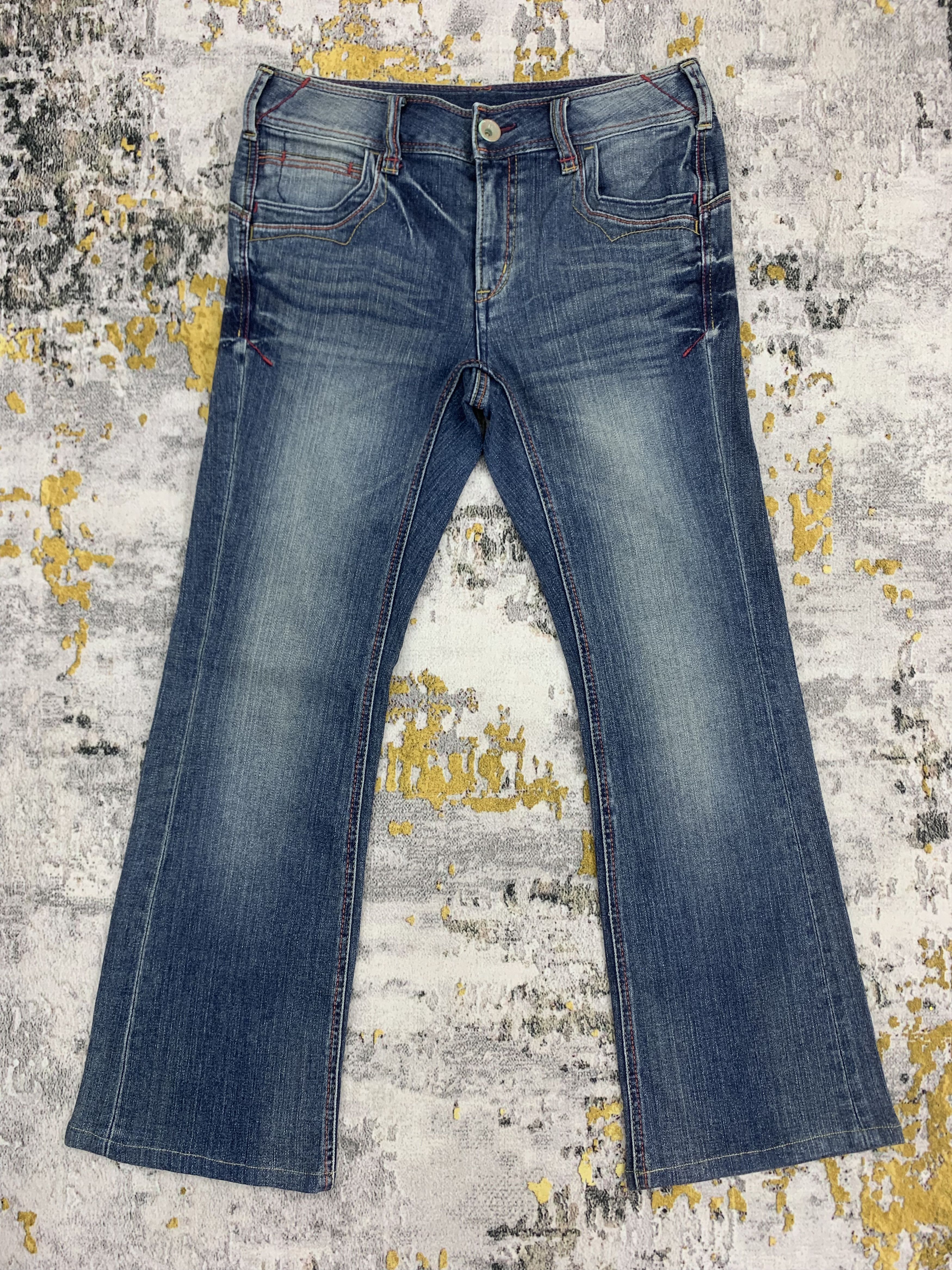 Japanese Brand Flared Jeans Blue Distressed Denim Bootcut Size US 31 - 1 Thumbnail
