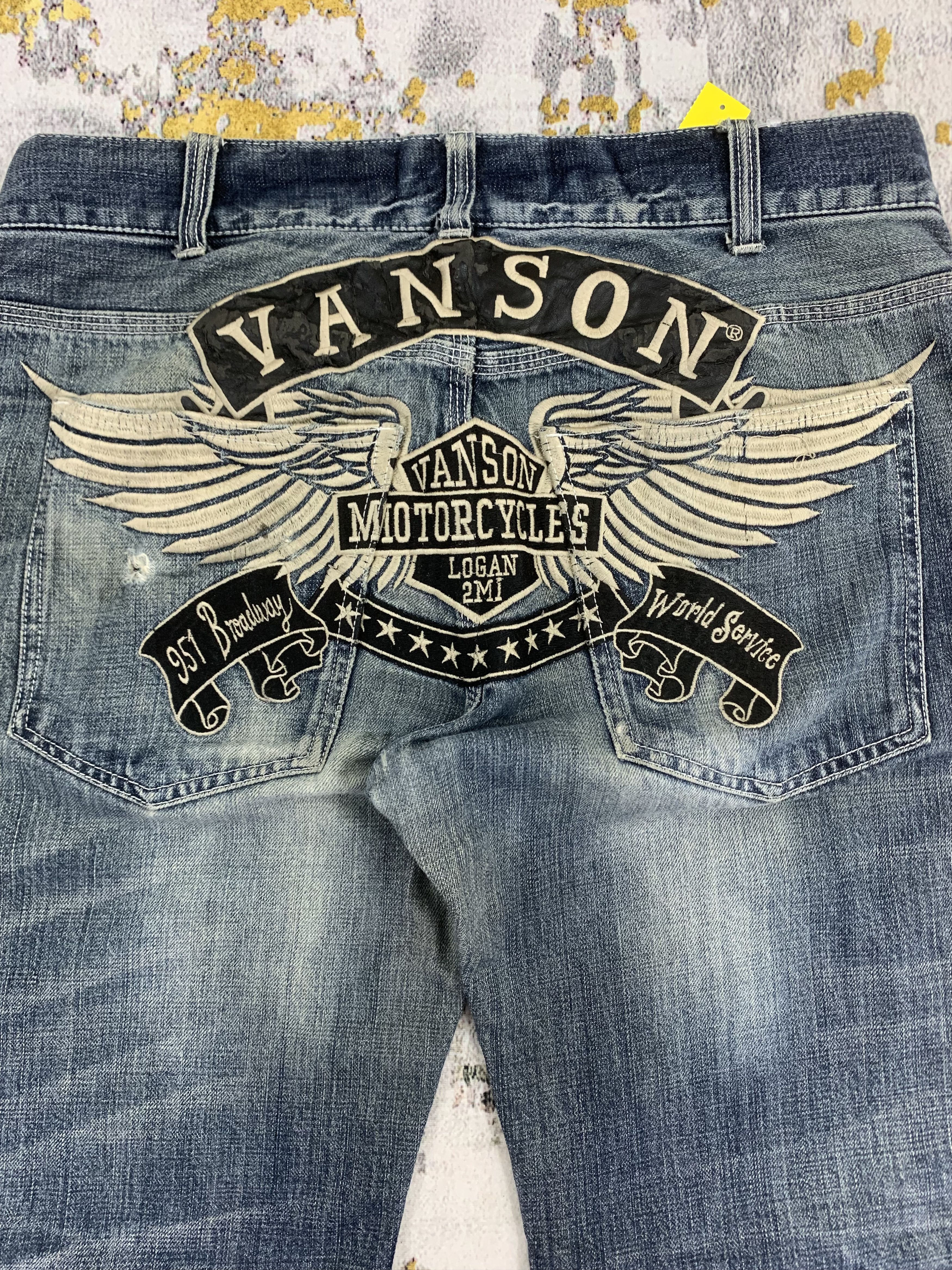 Vanson Leathers Blue Faded Jeans Vanson Leathers Motorcycles Size US 33 - 7 Thumbnail