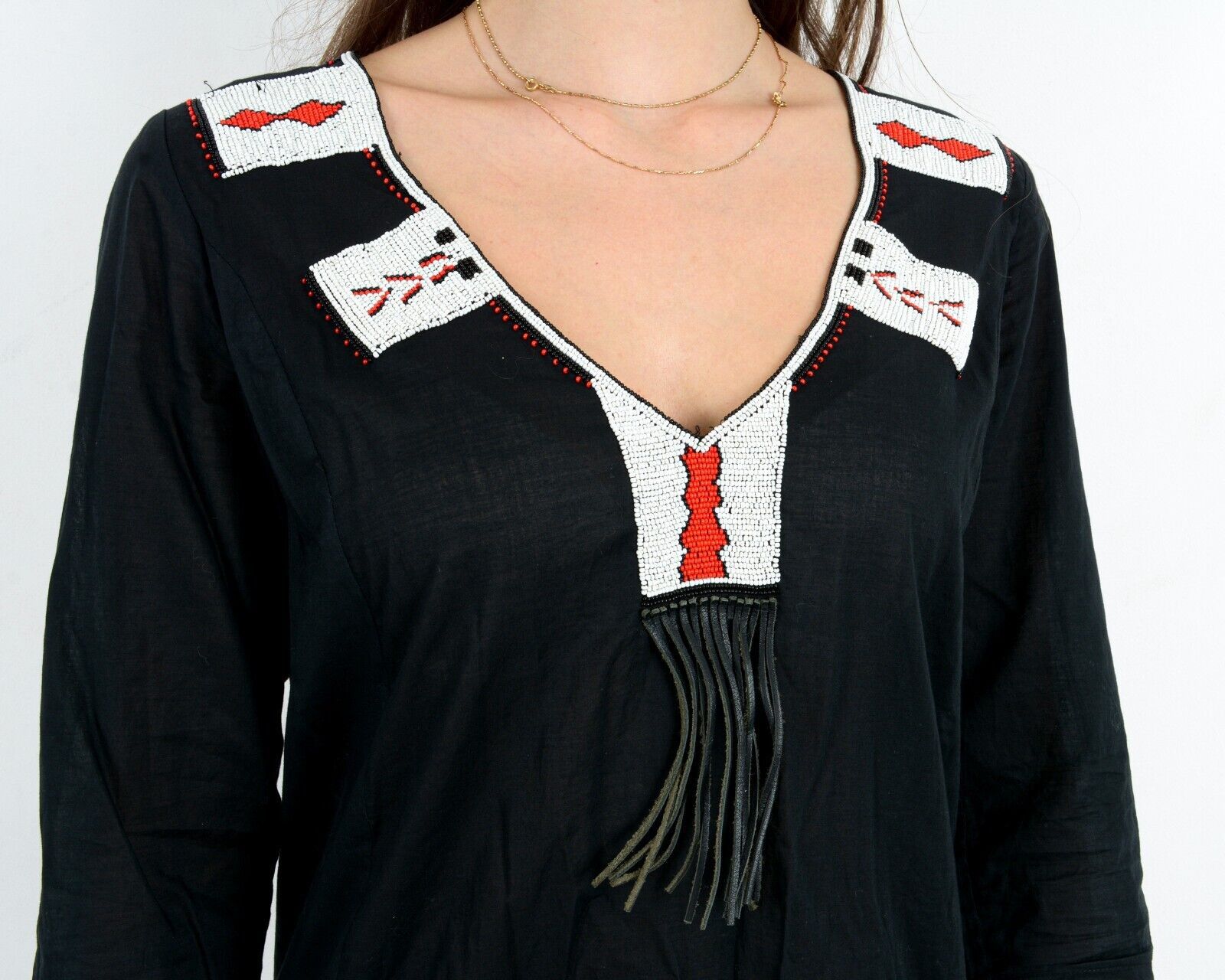 Cowboy Equipment × Vintage Western Cowgirl Dress Beaded Black Ruffles Above The Knee Size M / US 6-8 / IT 42-44 - 5 Thumbnail