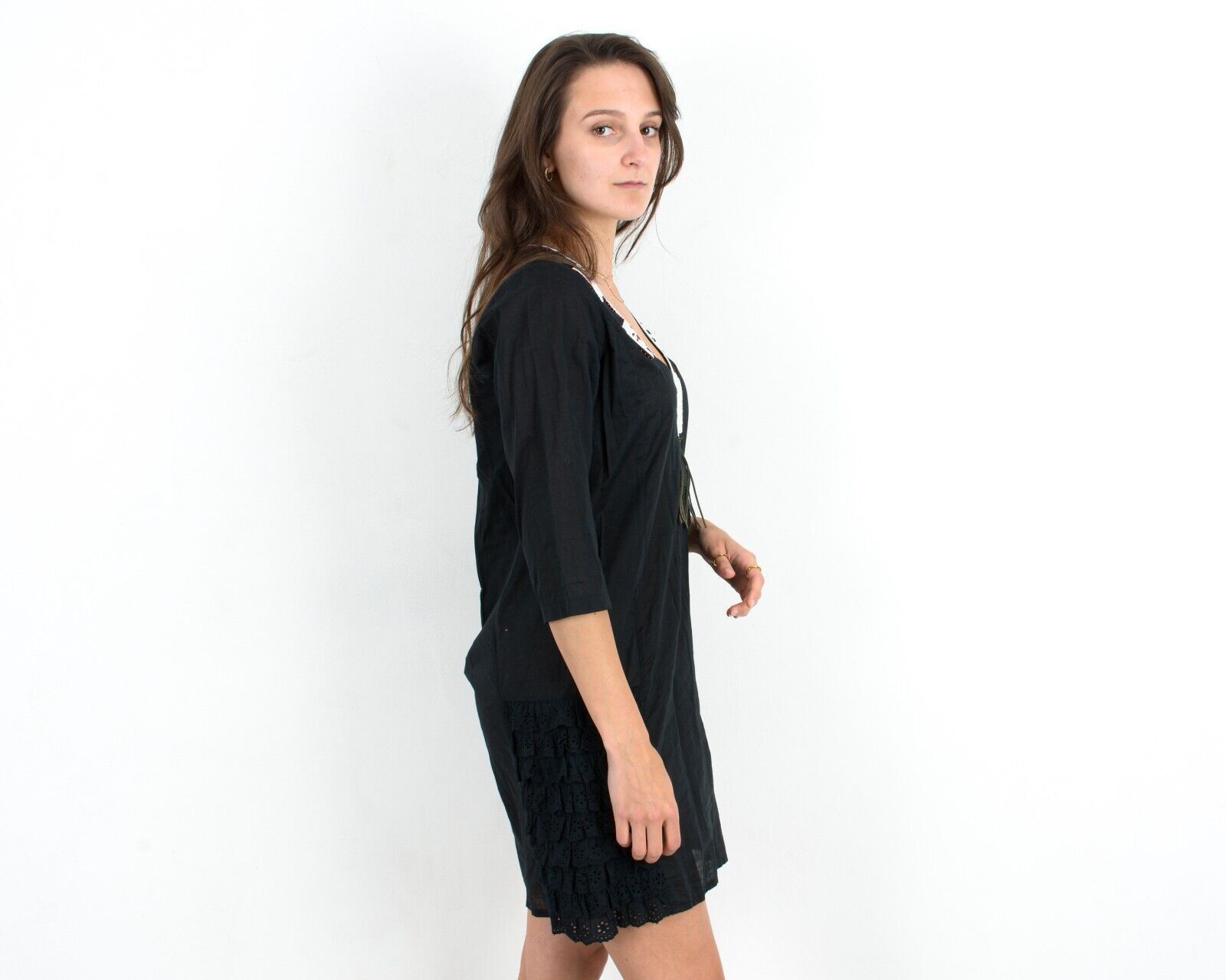 Cowboy Equipment × Vintage Western Cowgirl Dress Beaded Black Ruffles Above The Knee Size M / US 6-8 / IT 42-44 - 3 Thumbnail
