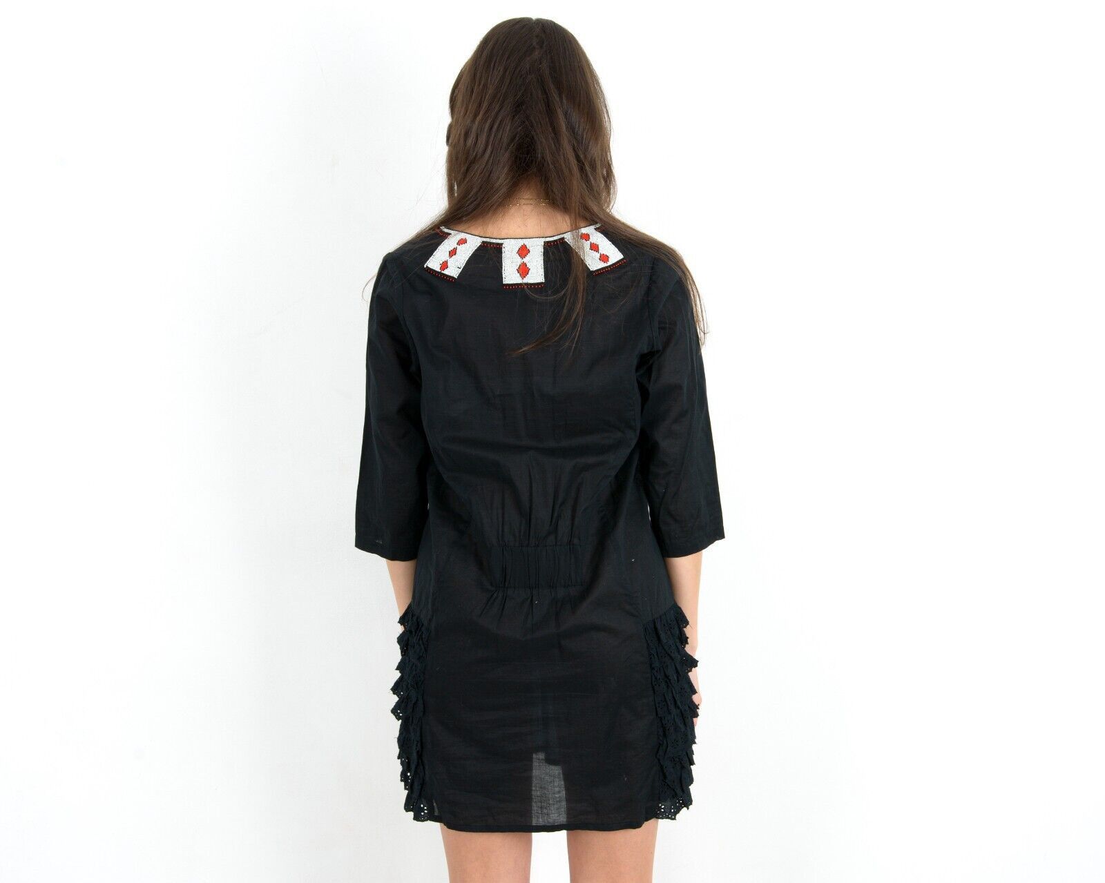 Cowboy Equipment × Vintage Western Cowgirl Dress Beaded Black Ruffles Above The Knee Size M / US 6-8 / IT 42-44 - 4 Thumbnail