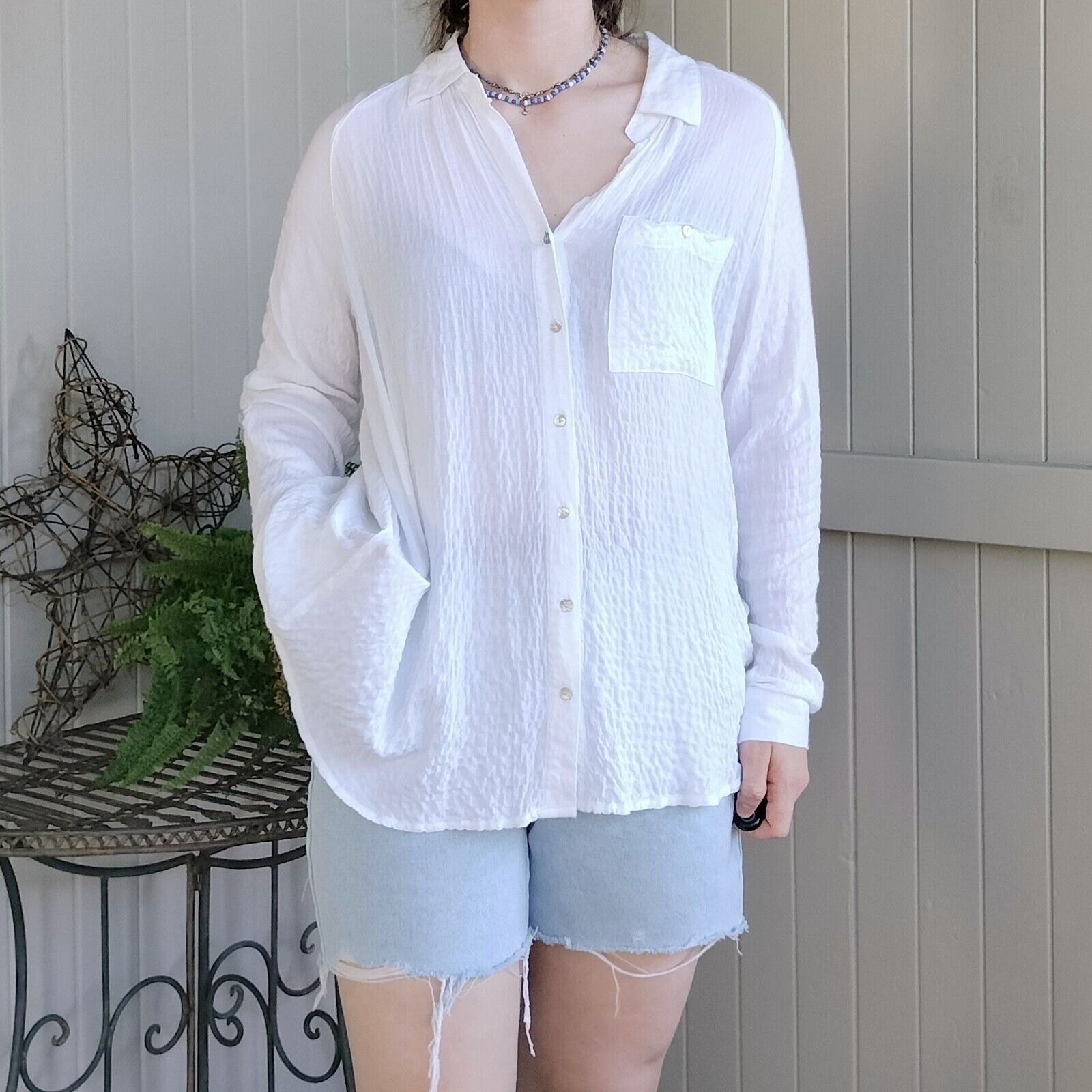 Designer Jane + Delancey Blouse Top Button Up Long Sleeve Gauze Rayon Size L / US 10 / IT 46 - 3 Thumbnail