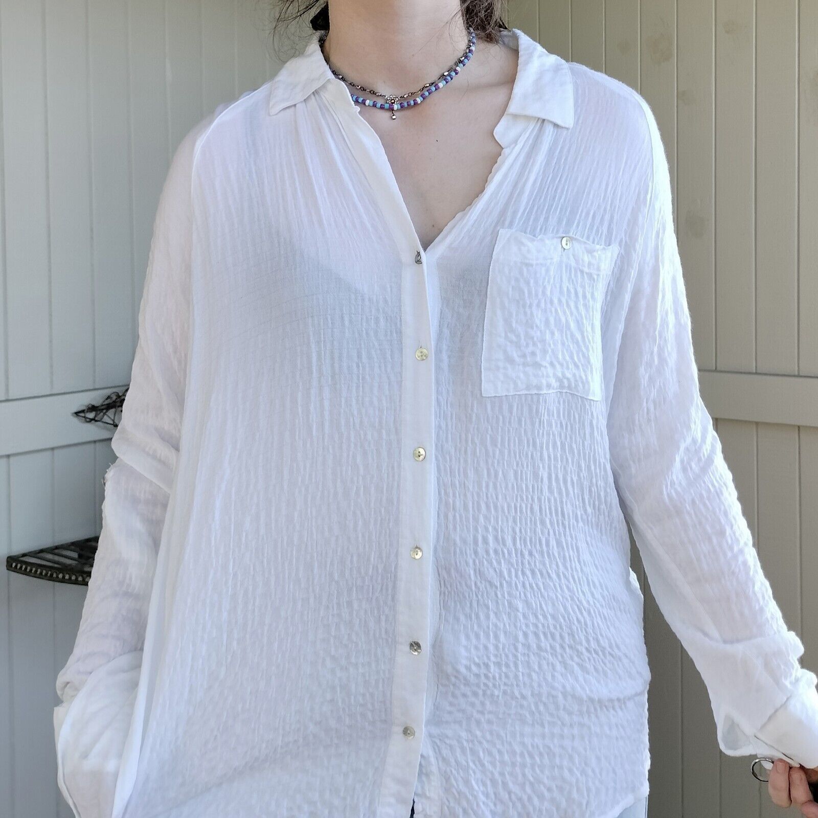 Designer Jane + Delancey Blouse Top Button Up Long Sleeve Gauze Rayon Size L / US 10 / IT 46 - 4 Thumbnail
