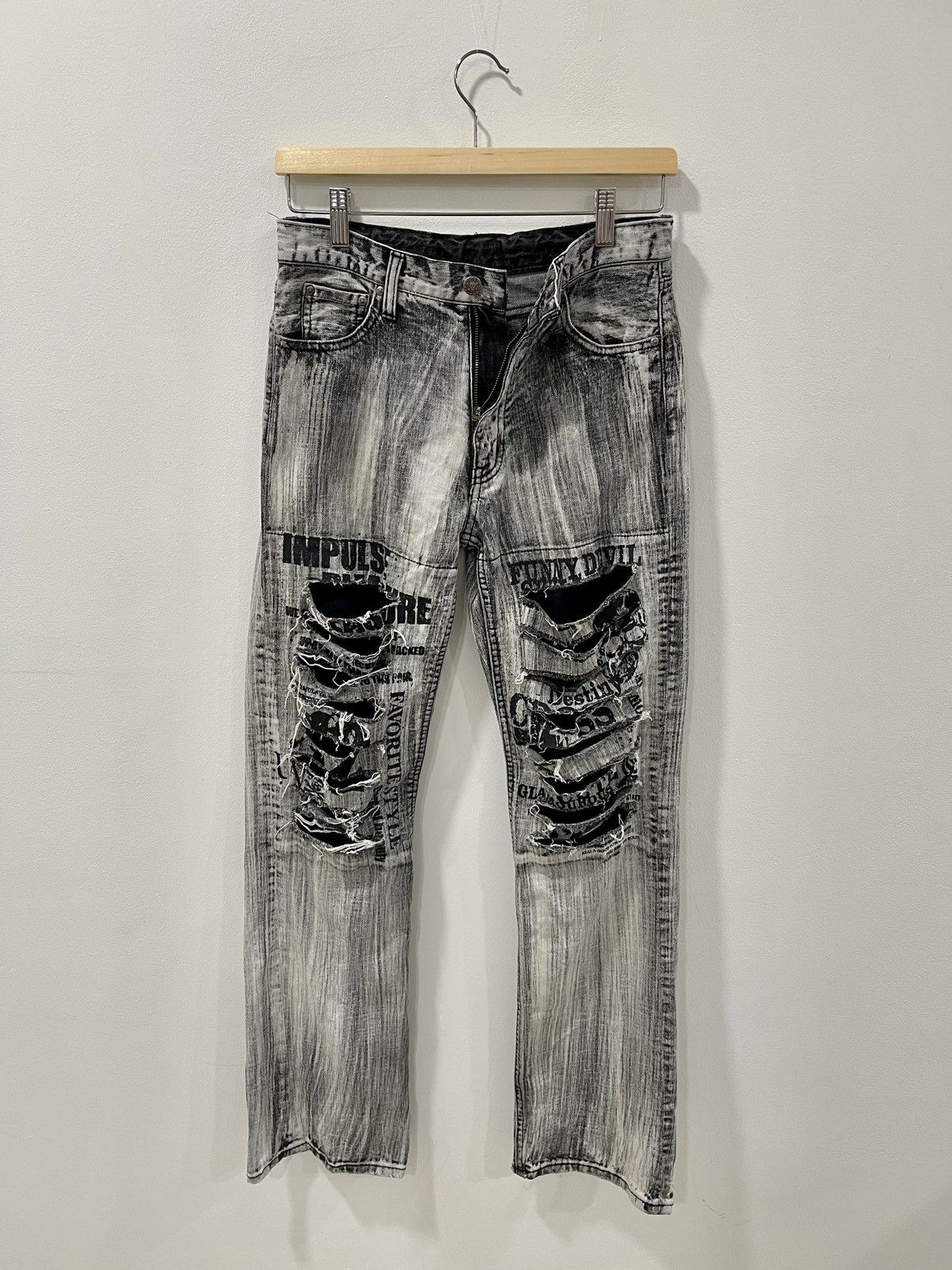 Japanese Brand VINTAGE🔥JAPAN PUNK SEDITIONARIES FLARE DISTRESSED SKULL POEM Size US 28 / EU 44 - 3 Thumbnail