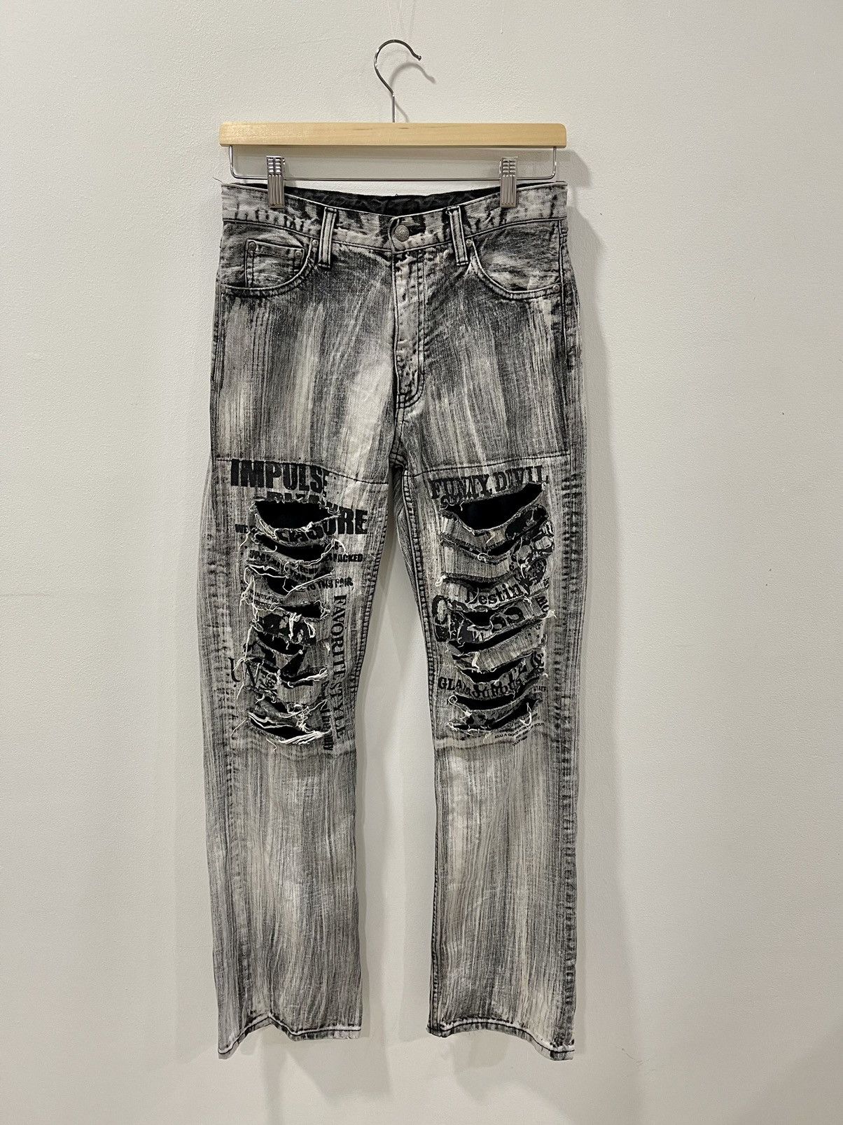Japanese Brand VINTAGE🔥JAPAN PUNK SEDITIONARIES FLARE DISTRESSED SKULL POEM Size US 28 / EU 44 - 2 Thumbnail