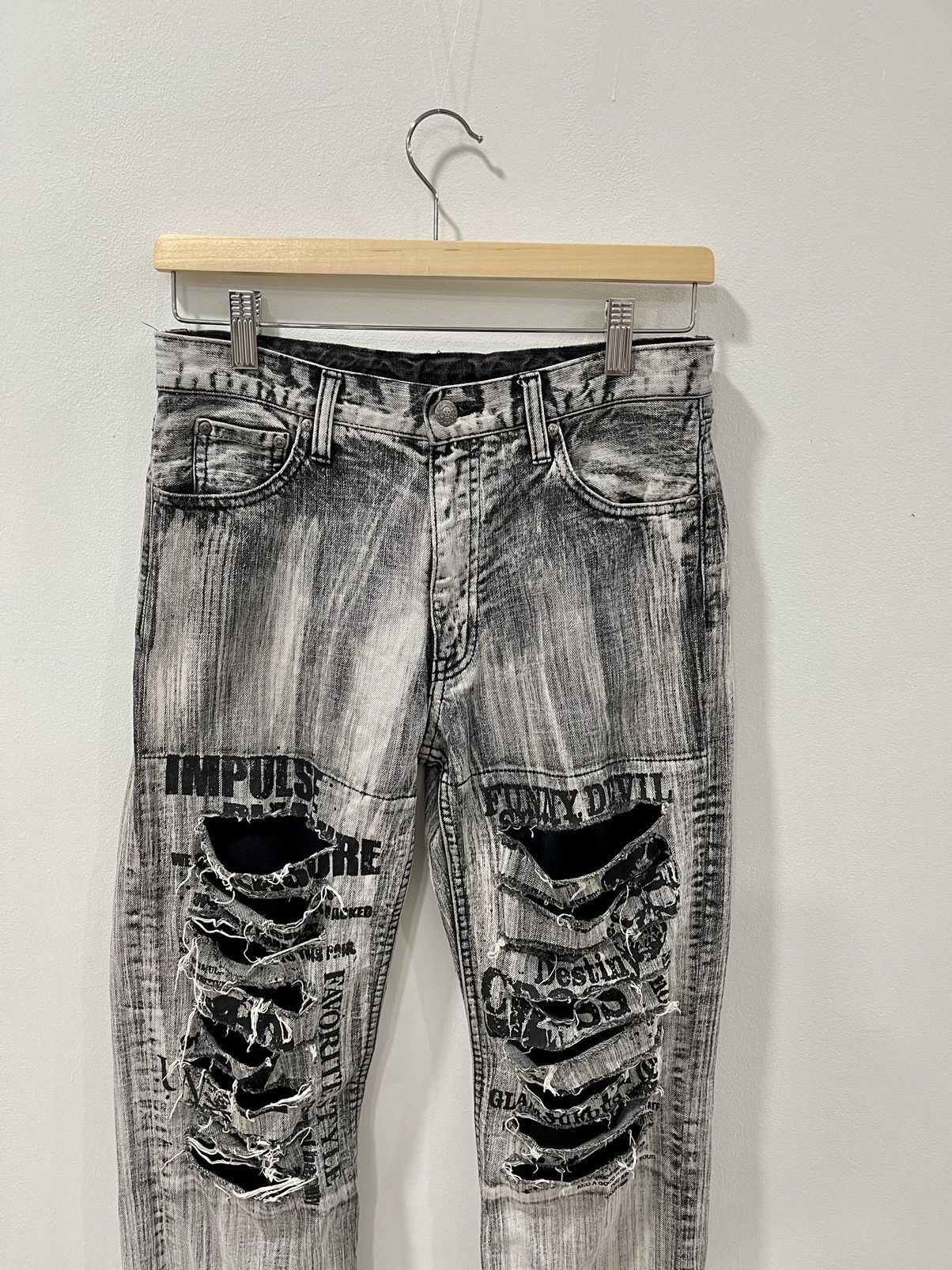 Japanese Brand VINTAGE🔥JAPAN PUNK SEDITIONARIES FLARE DISTRESSED SKULL POEM Size US 28 / EU 44 - 4 Thumbnail