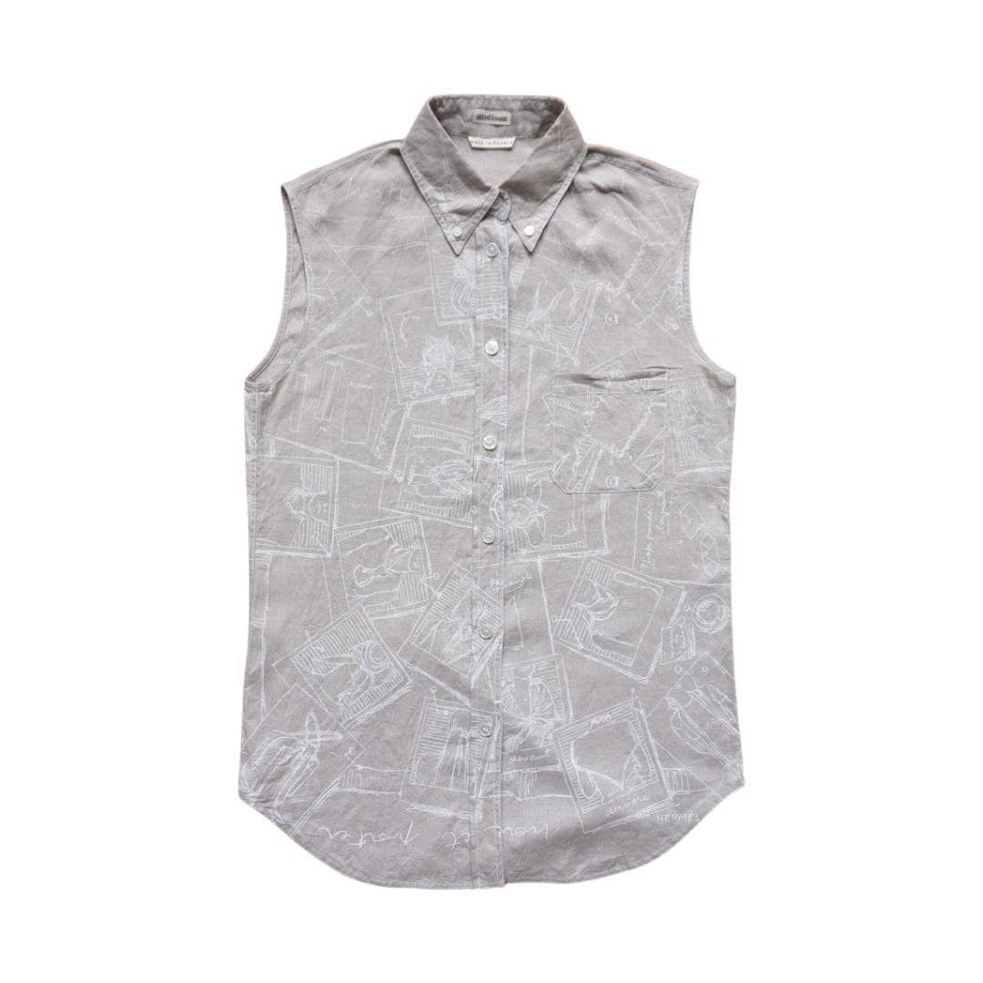 Hermes Vintage Hermes sleeveless shirt full print linen Size US M / EU 48-50 / 2 - 1 Thumbnail