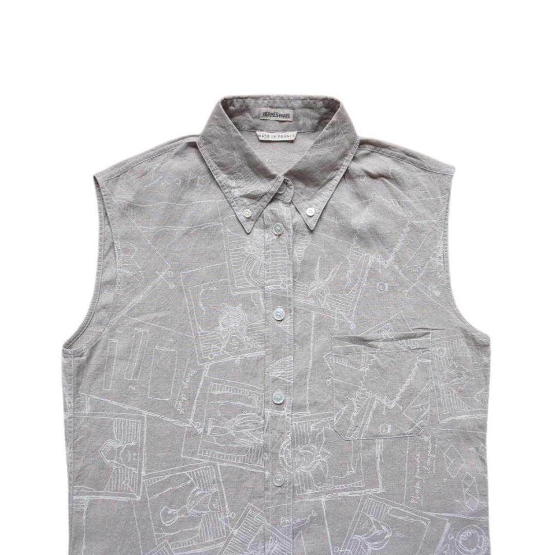 Hermes Vintage Hermes sleeveless shirt full print linen Size US M / EU 48-50 / 2 - 3 Thumbnail