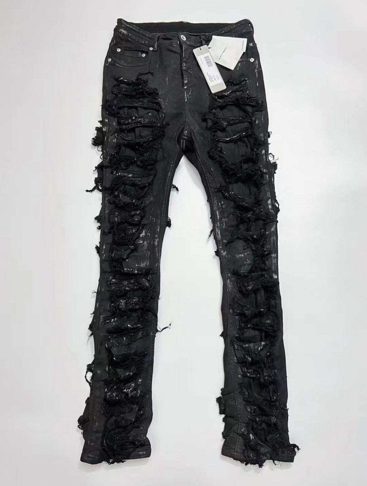 Rick Owens × Rick Owens Drkshdw NEW FW22 STROBE FOIL WAXED DETROIT  DISTRESSED JEANS SIZE 30 | Grailed