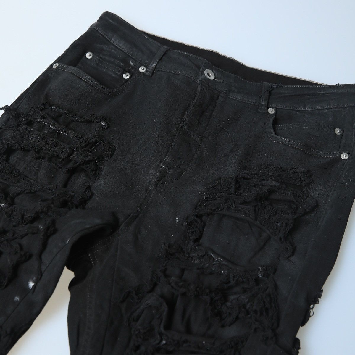Rick Owens Drkshdw NEW FW22 STROBE FOIL WAXED DETROIT DISTRESSED JEANS SIZE 30 Size US 30 / EU 46 - 4 Thumbnail