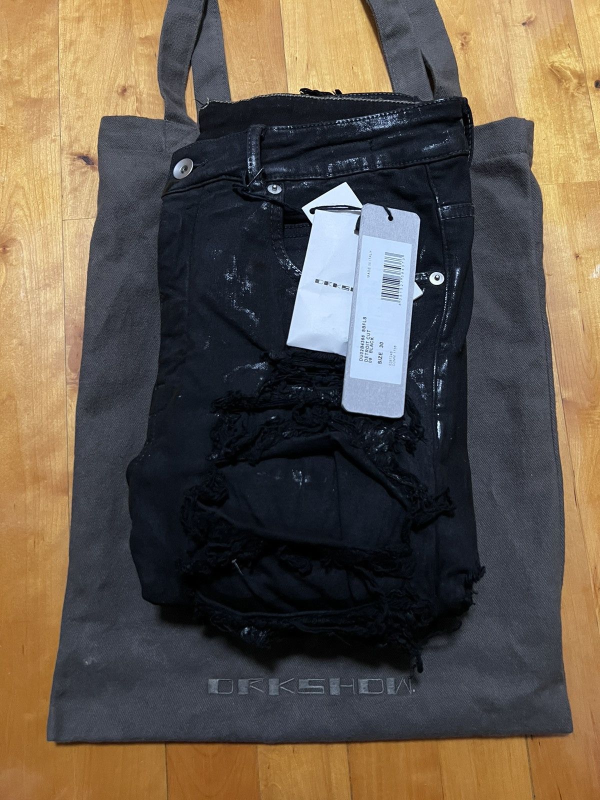 Rick Owens Drkshdw NEW FW22 STROBE FOIL WAXED DETROIT DISTRESSED JEANS SIZE 30 Size US 30 / EU 46 - 8 Thumbnail