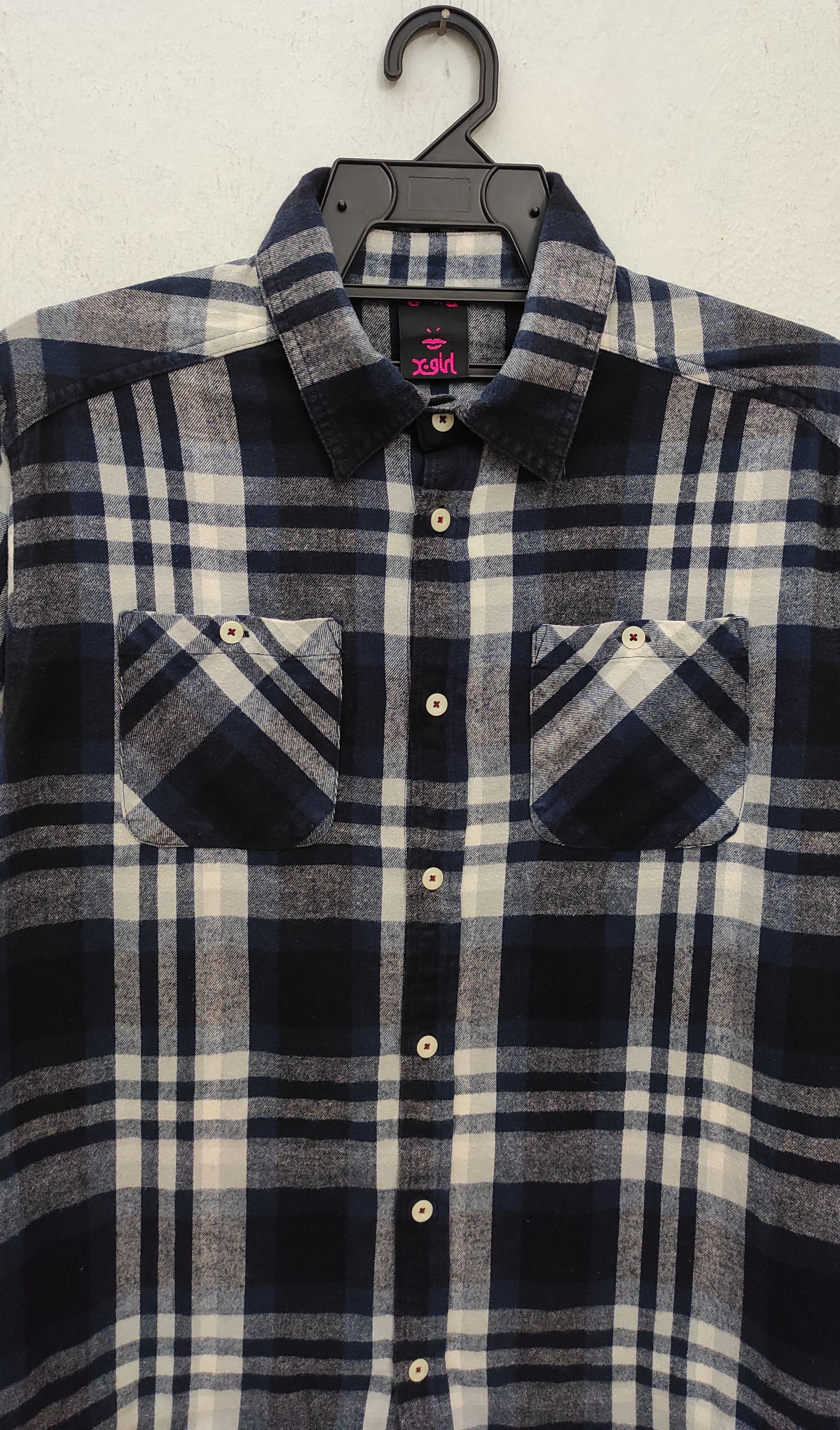 X-Girl X Girl flannel shadow plaid quotes button shirt Size L / US 10 / IT 46 - 7 Thumbnail