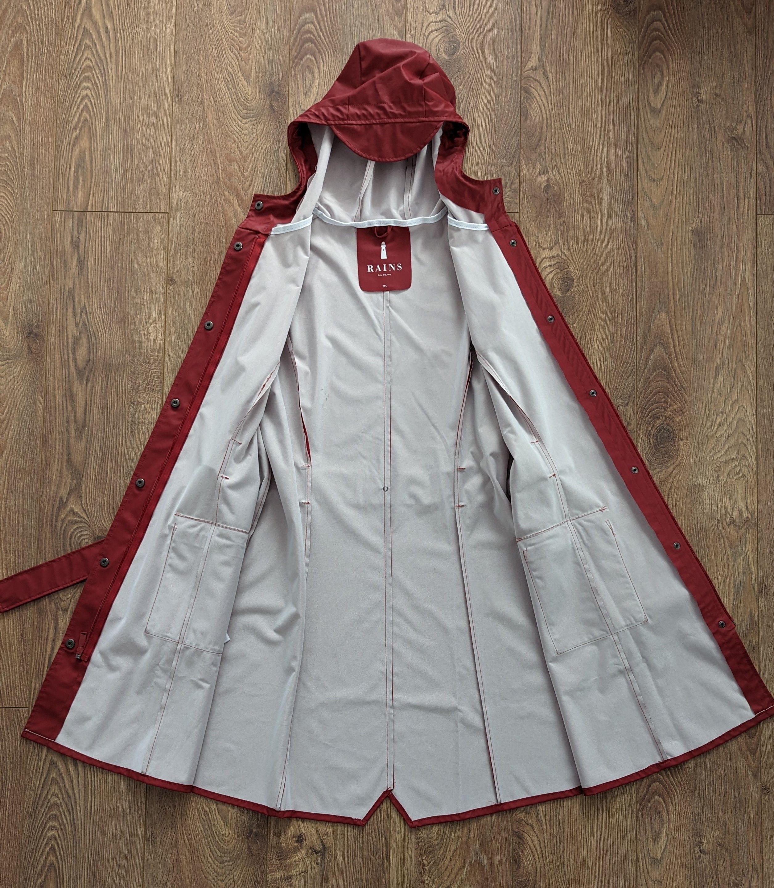 Rains Rains Burgundy Womens Hooded Coat With A Belt Casual Size US M / EU 48-50 / 2 - 11 Thumbnail