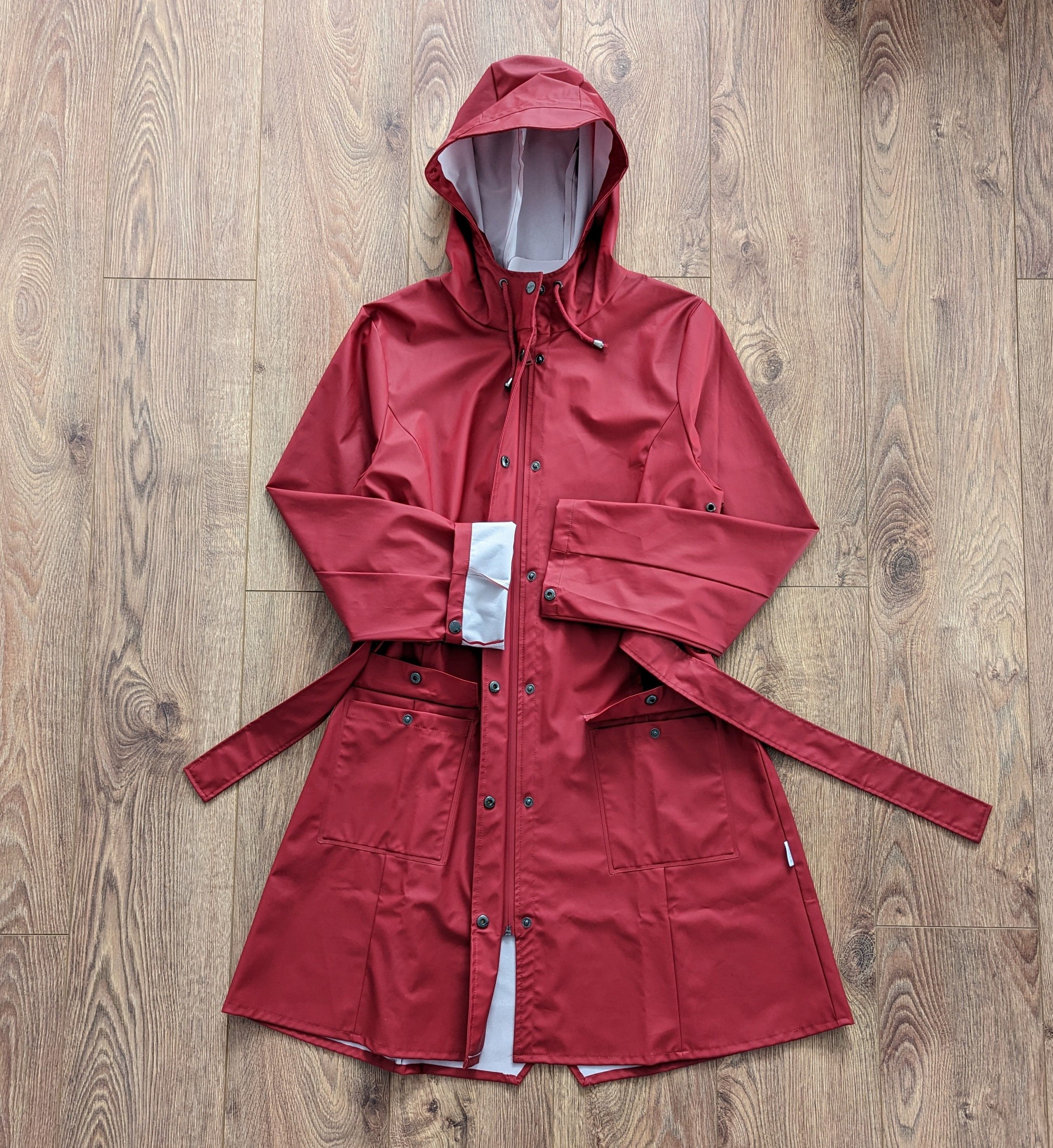 Rains Rains Burgundy Womens Hooded Coat With A Belt Casual Size US M / EU 48-50 / 2 - 8 Thumbnail