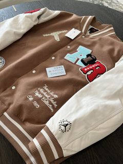 Jordan x Travis Scott Varsity Graphic Print Varsity Jacket - Brown  Outerwear, Clothing - JTSOR20354