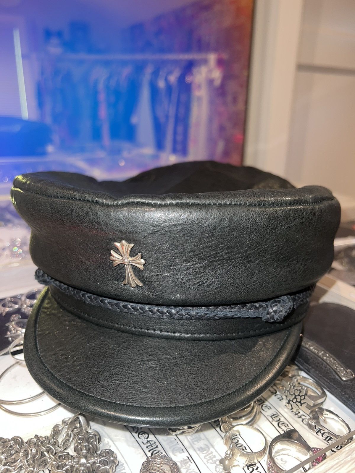 Chrome Hearts Chrome Hearts newsboy cross leather hat cap small