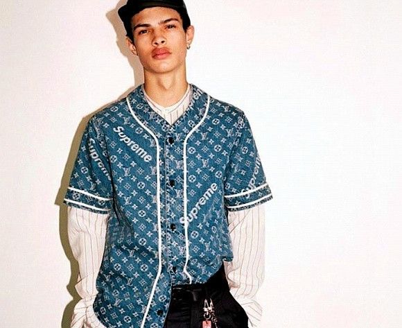 MARKED EU — Supreme x Louis Vuitton Blue Baseball Shirt