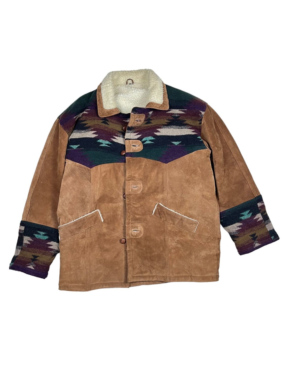 Native Vintage Leather/Wool Navajo Native Sherpa Jacket Heavyweight Size US L / EU 52-54 / 3 - 1 Thumbnail