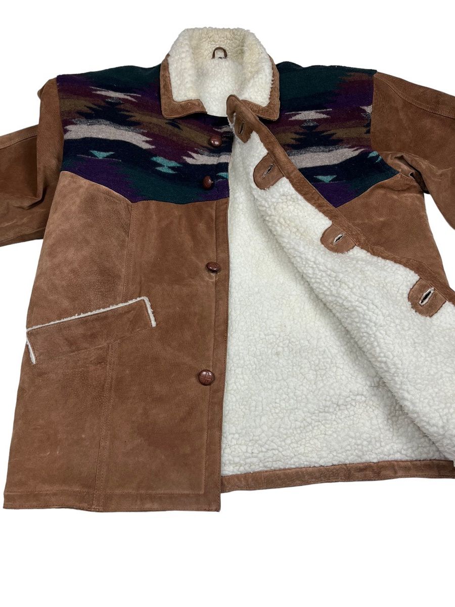 Native Vintage Leather/Wool Navajo Native Sherpa Jacket Heavyweight Size US L / EU 52-54 / 3 - 3 Thumbnail