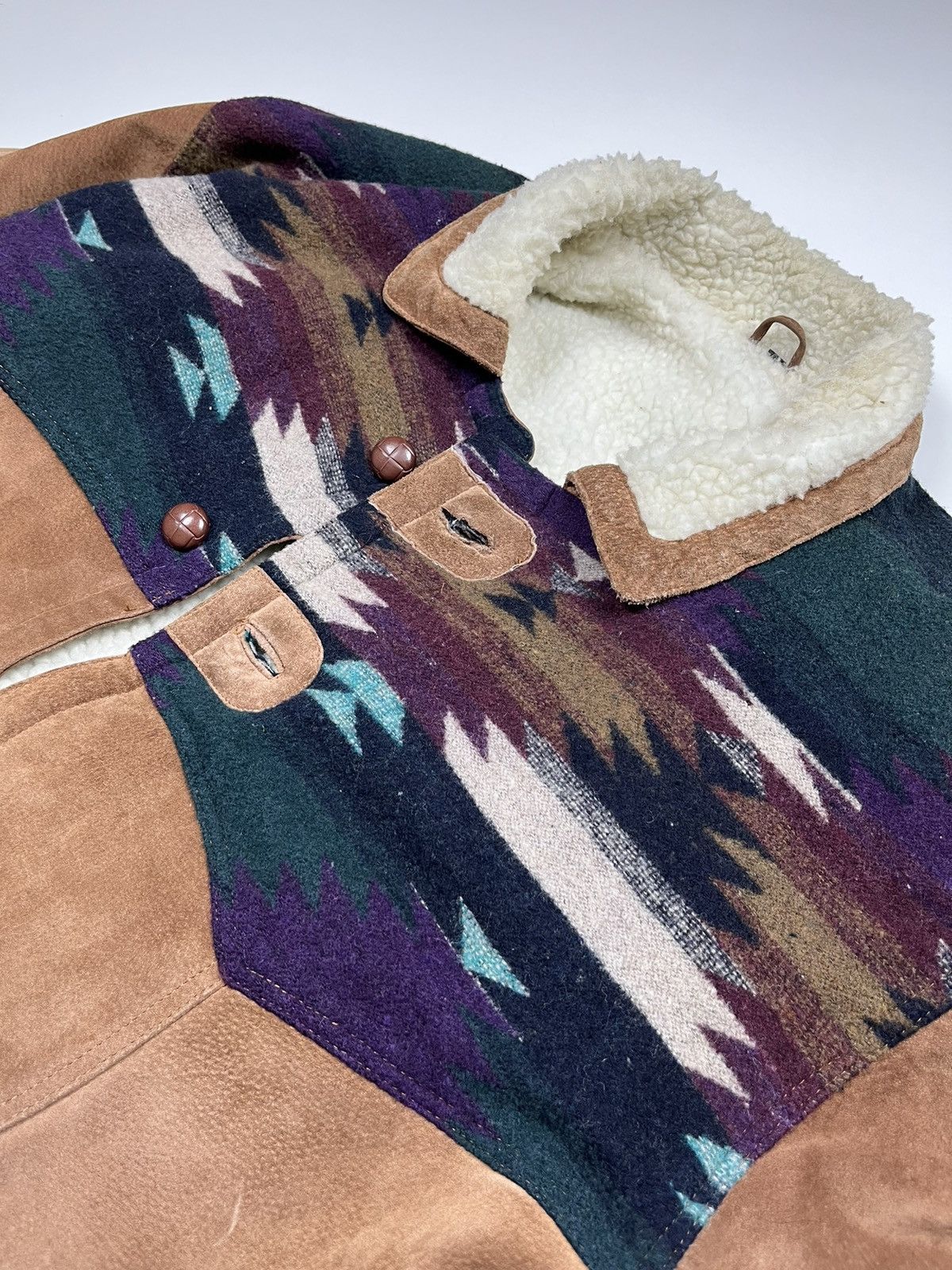 Native Vintage Leather/Wool Navajo Native Sherpa Jacket Heavyweight Size US L / EU 52-54 / 3 - 4 Thumbnail