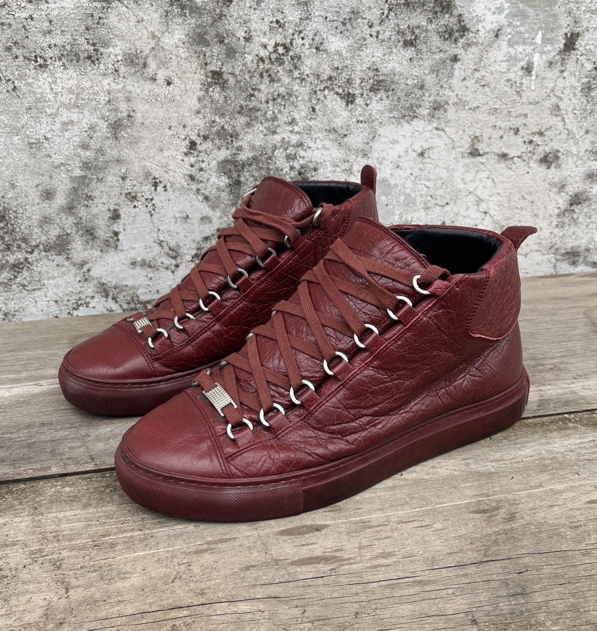 image of Archival Clothing x Balenciaga High Top Leather Sneakers in Burgundy, Women's (Size 9)