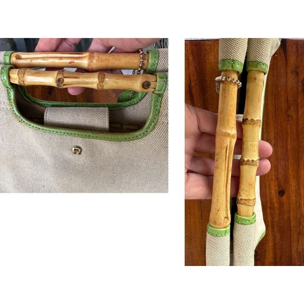 Designer × Etienne Aigner × Vintage Vintage Etienne Aigner Canvas Leather Handbag Bamboo Handles Size ONE SIZE - 8 Thumbnail