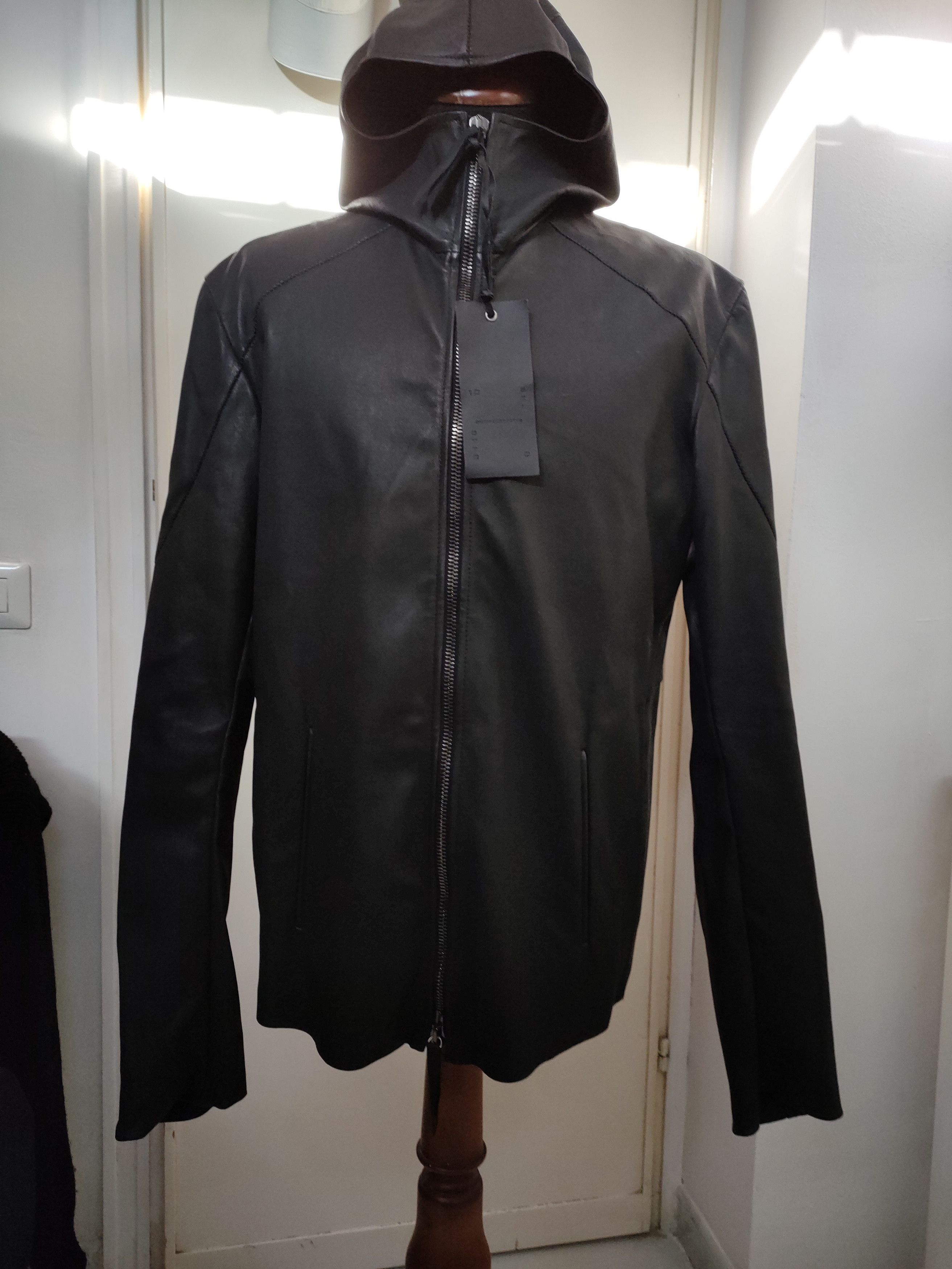 image of New 10Sei0Otto Stretch Black Hodded Leather Jacket, Men's (Size XL)