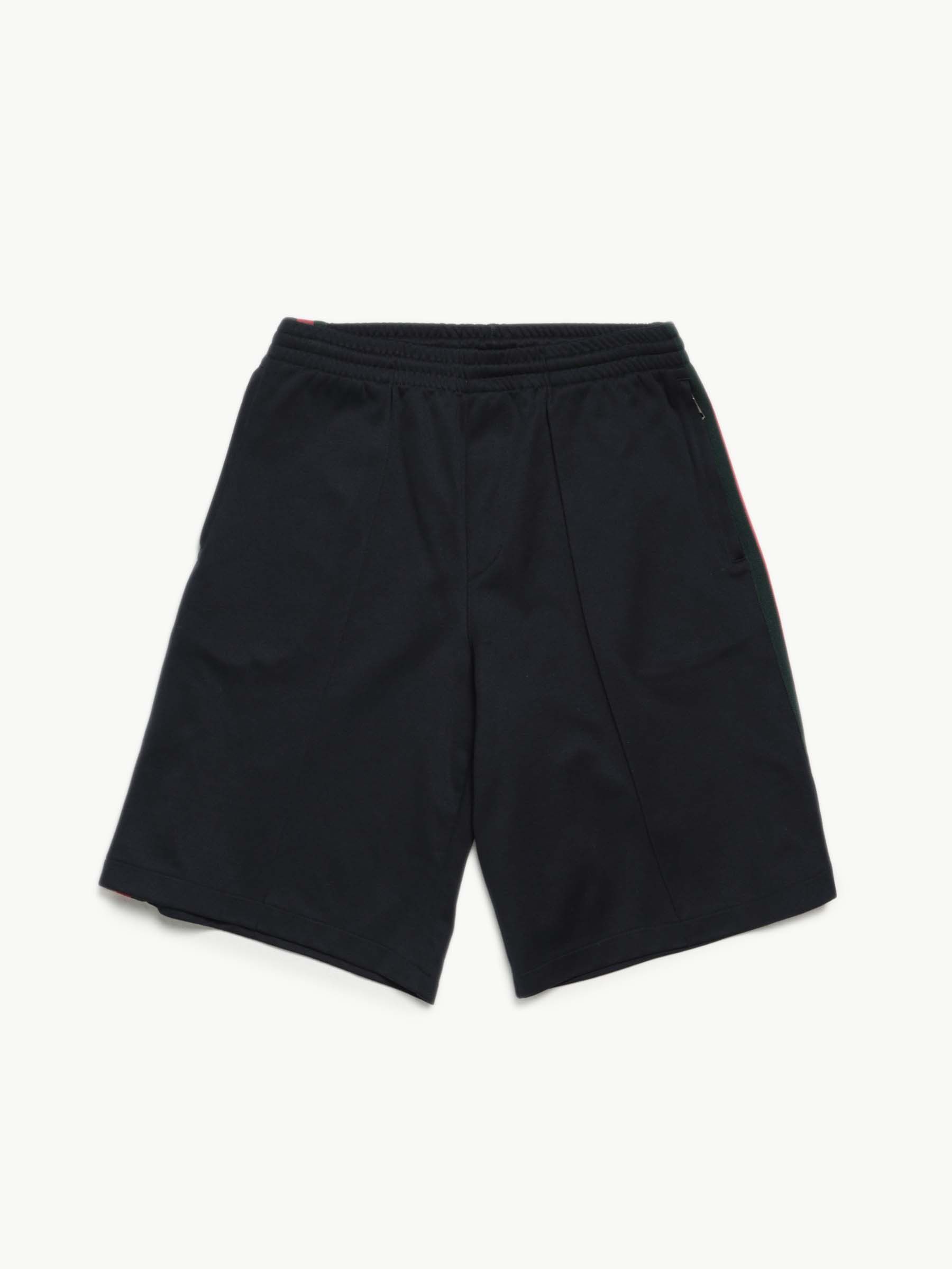 Navy Striped Polyester Shorts