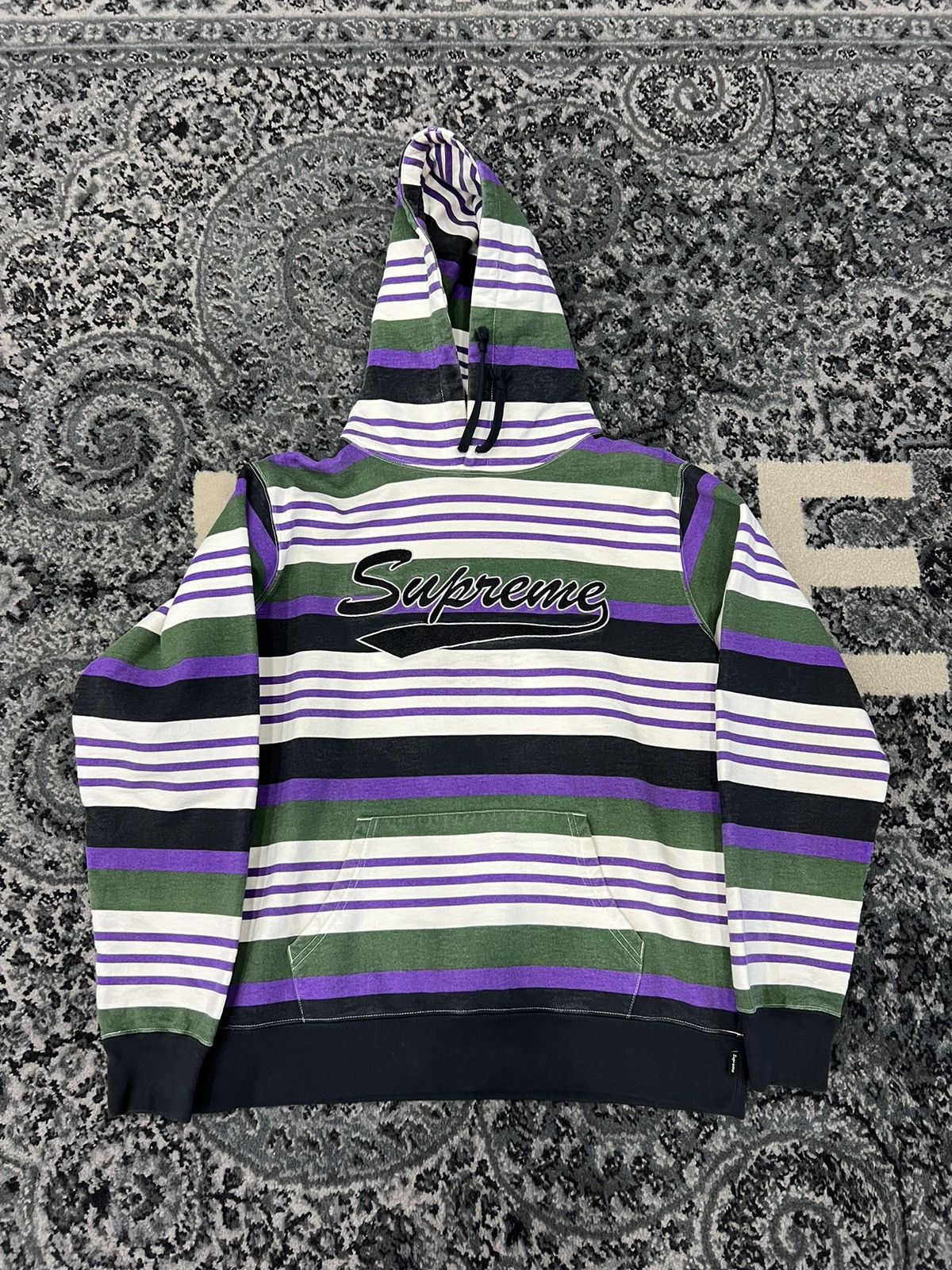 Supreme striped hotsell hooded crewneck