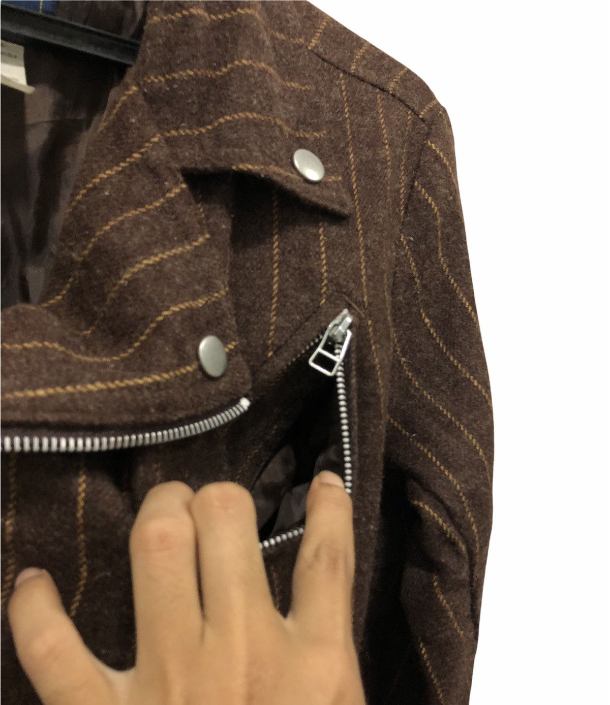 Woolrich Woolen Mills Vintage Woolrich Brown Striped Wool Blend Moto Jacket Size L Size US L / EU 52-54 / 3 - 4 Thumbnail