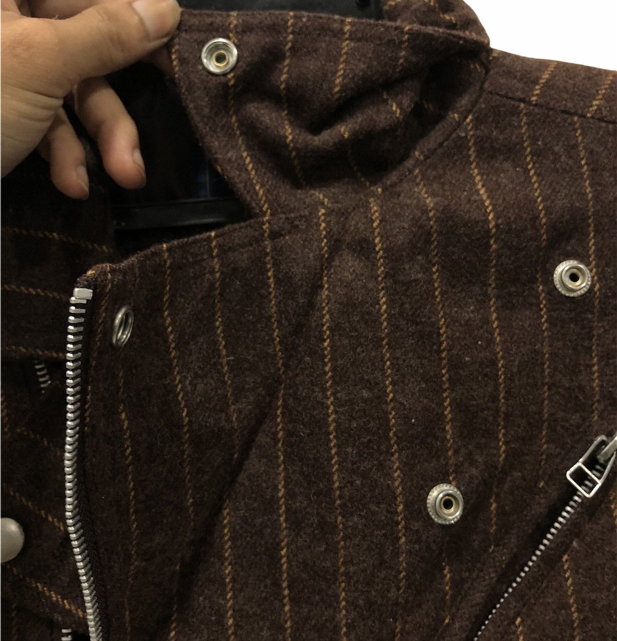Woolrich Woolen Mills Vintage Woolrich Brown Striped Wool Blend Moto Jacket Size L Size US L / EU 52-54 / 3 - 6 Thumbnail